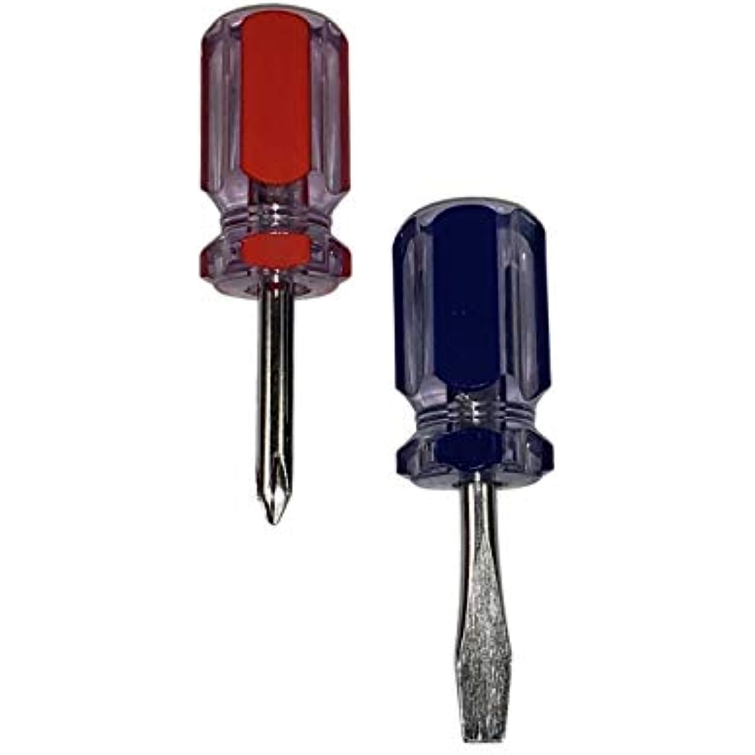 Great Lakes Select Short, Stubby Slotted Flat and Phillips Screwdriver, 2 Pack Set, Red and Blue