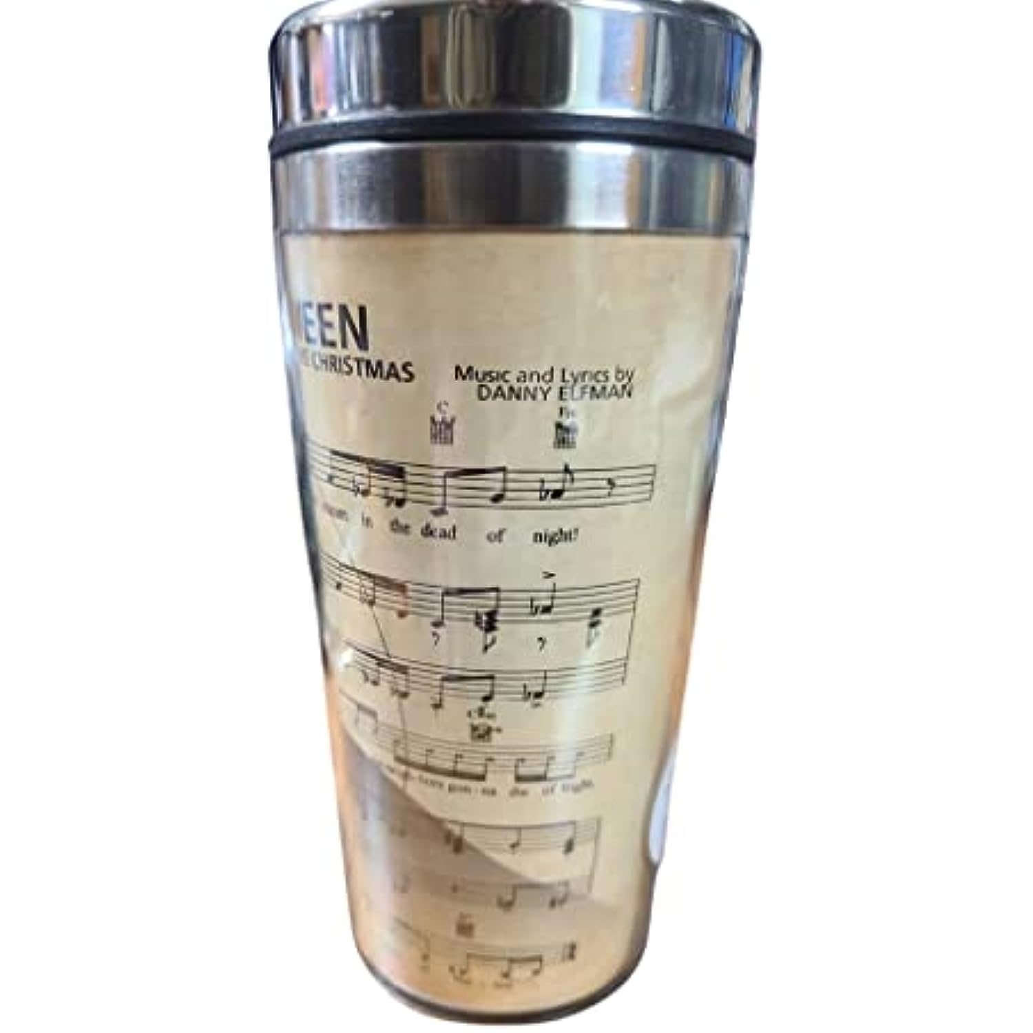 The Nightmare Before Christmas 14oz Travel Mug Tumbler featuring Sheet Music from THIS IS HALLOWEEN Musical Notes and Lyrics