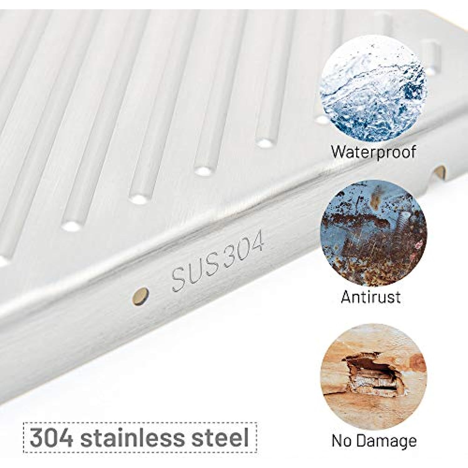 Labcosi Stainless Steel Bathroom Corner Shelves Wall-Mounted, 2-Pack Adhesive Rustproof Shower Shelves-Brushed Silver
