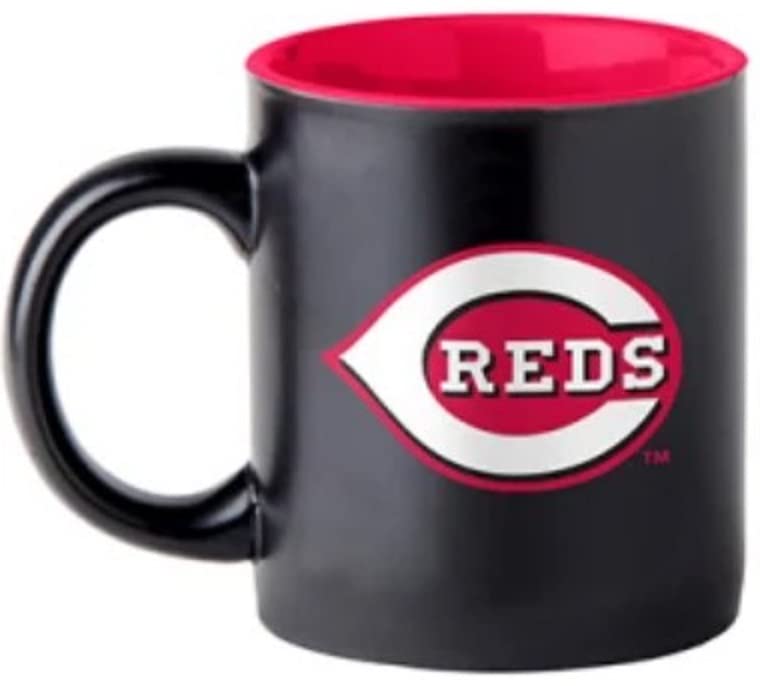 Boelter Brands Two Toned Matte Black Coffee Mug, MLB Team Logo with Inner Team Color (Cincinnati Reds)