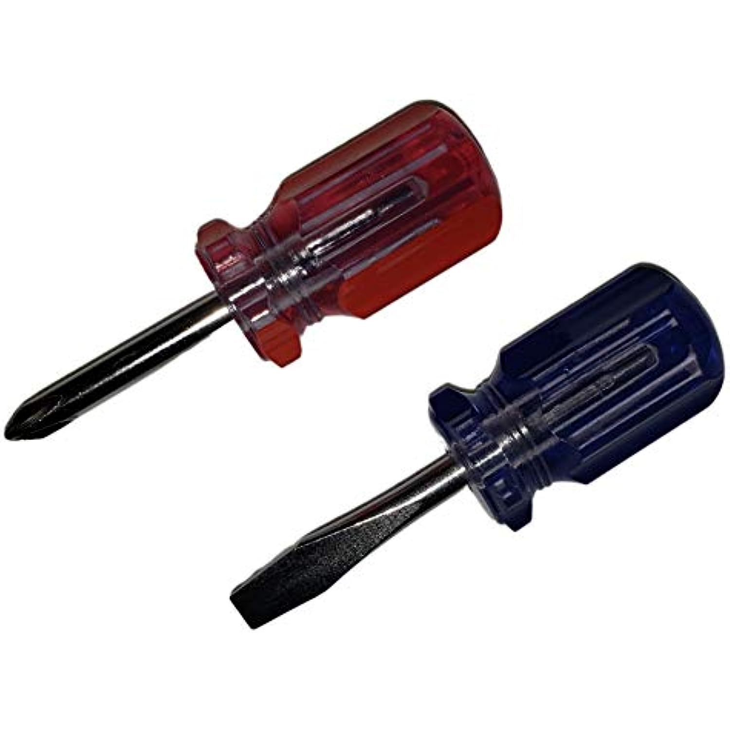 Great Lakes Select Short, Stubby Slotted Flat and Phillips Screwdriver, 2 Pack Set, Red and Blue