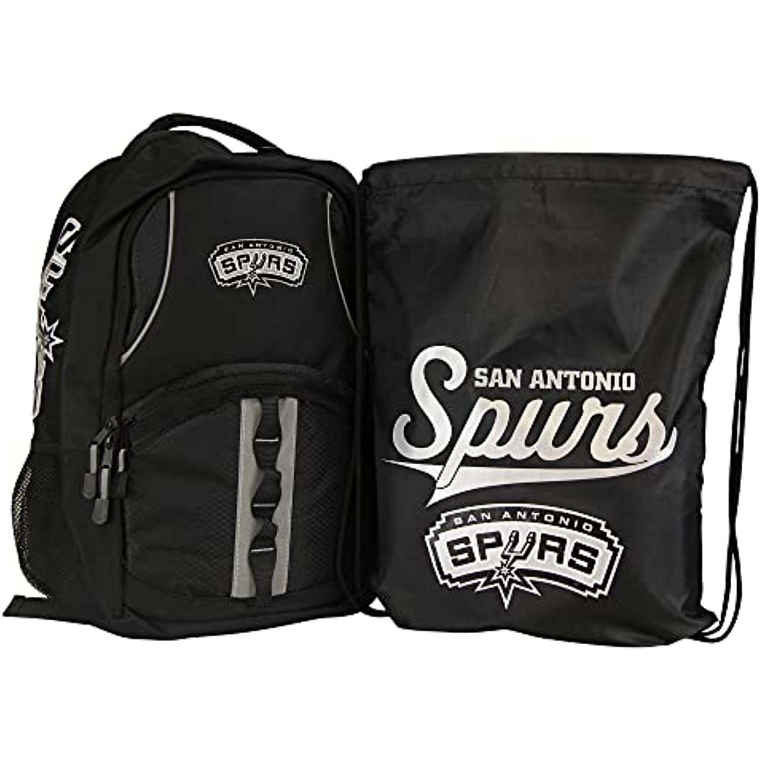 Northwest NBA Padded Utility Laptop Backpack and Drawstring Bag Set, Book Bag & Cinch Combo (San Antonio Spurs)