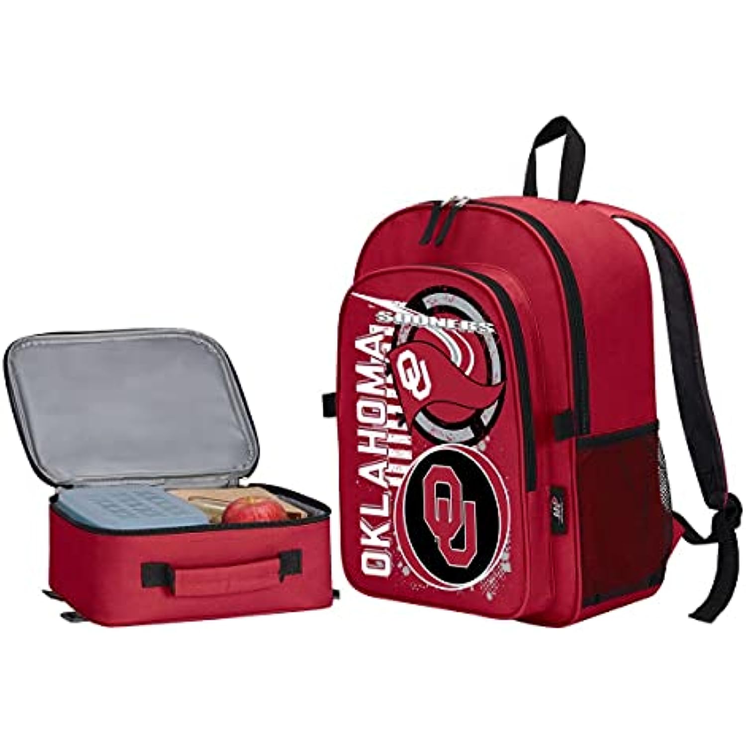 Officially Licensed NCAA "Accelerator" Backpack and Lunch Bag Combo Kit, Set of 2 Pieces (Oklahoma Sooners)
