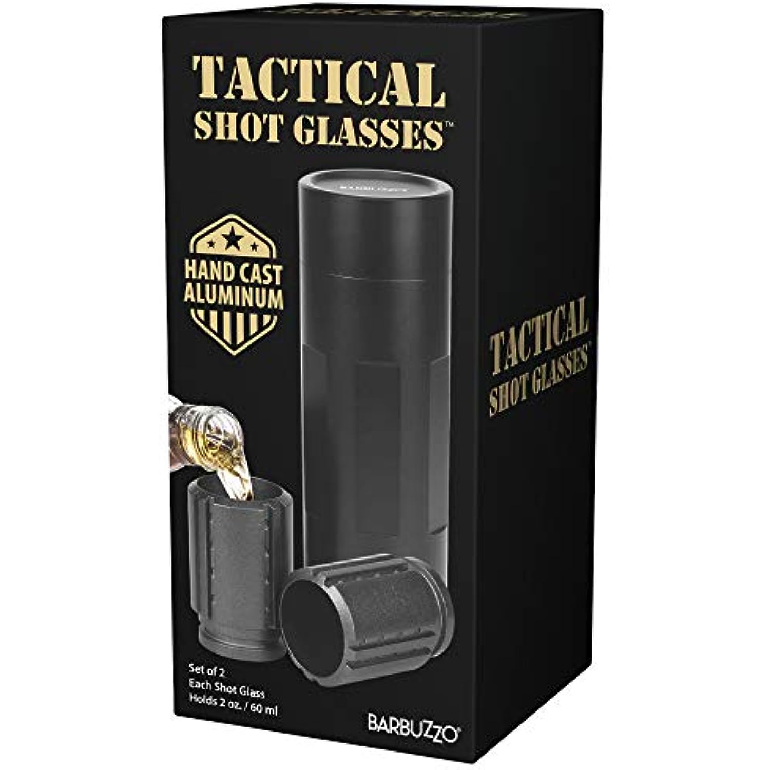 Barbuzzo Tactical Shot Glass - Set of 2 Metal Shotglasses