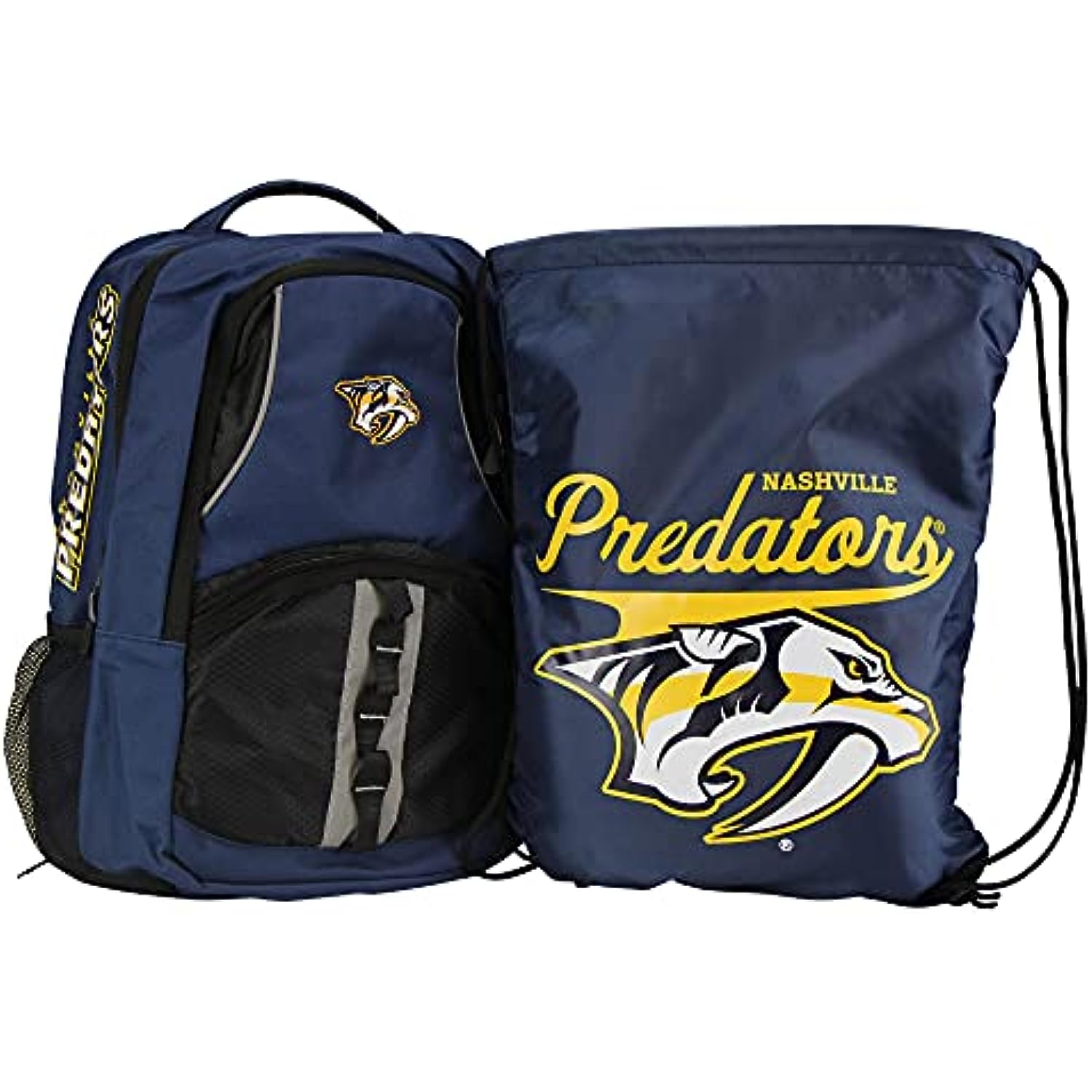 Northwest NHL Padded Utility Laptop Backpack and Drawstring Bag Set, Book Bag & Cinch Combo (Nashville Predators)