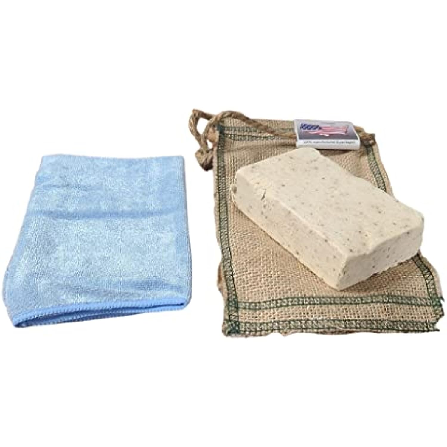 All Animal Pet Shampoo Amish Style Soap Bar and Washcloth Bundle with Burlap Hanging Storage Pouch