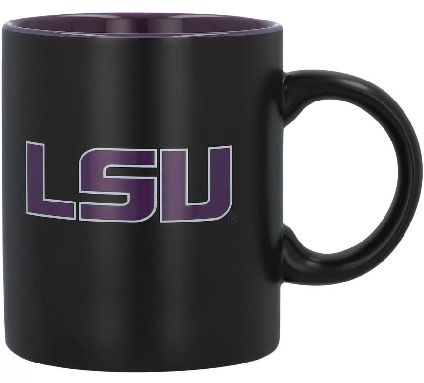 Boelter Brands Two Toned Matte Black Coffee Mug, NCAA Team Logo with Inner Team Color (LSU Louisiana State Tigers)