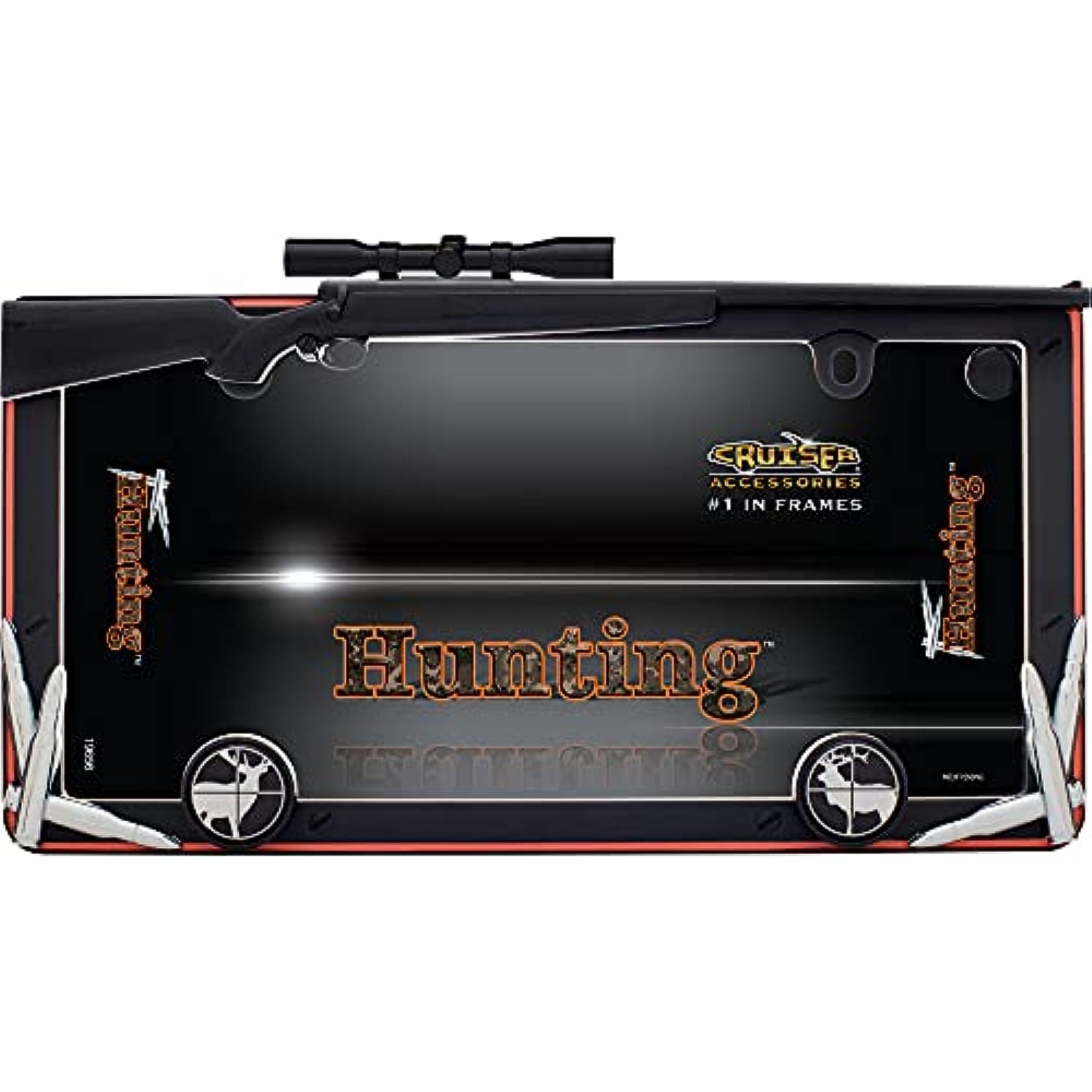 Cruiser Accessories 19656 Hunting License Plate Frame with Fastener Caps, Matte Black/Orange