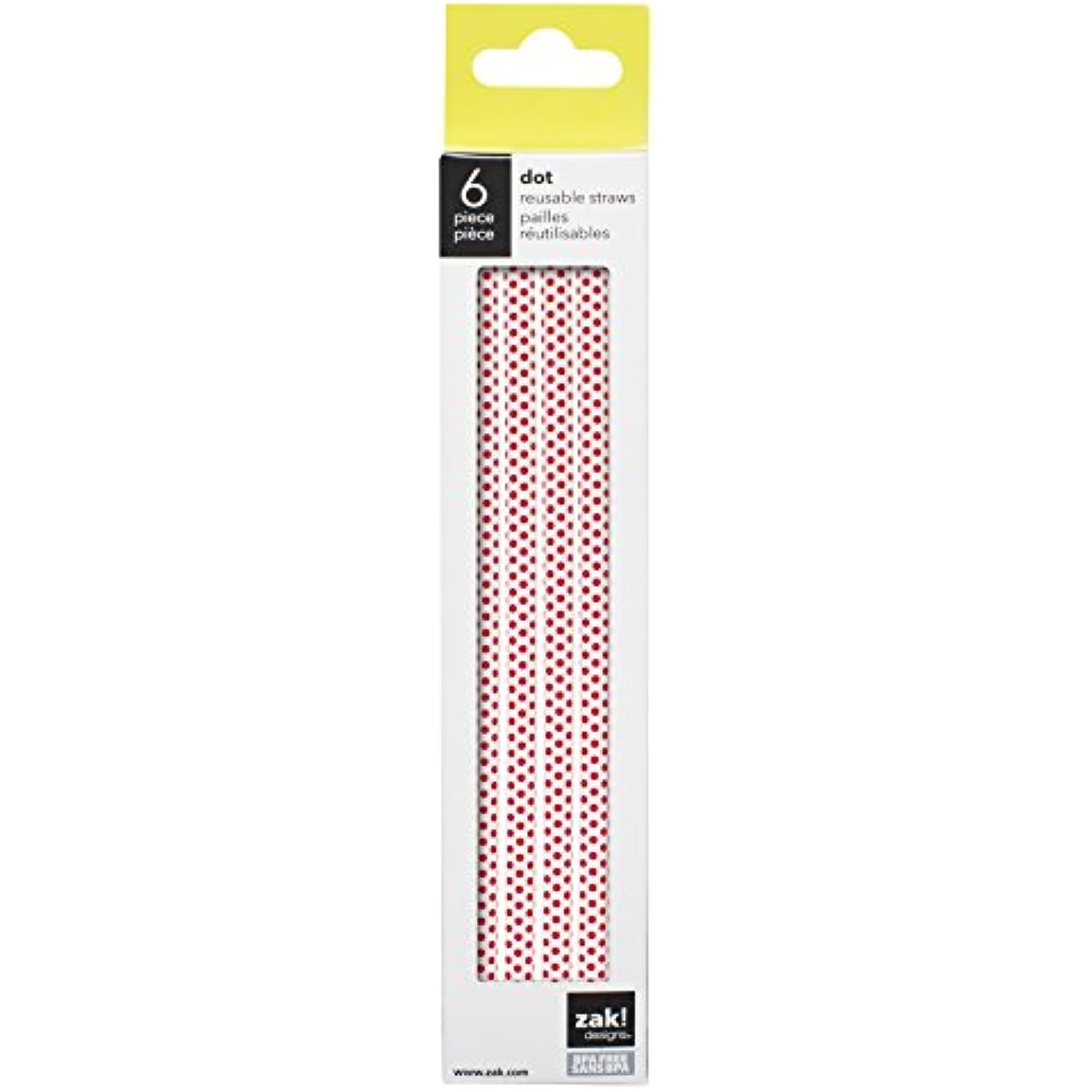 Zak Designs Dot Dot 6-pack Reusable Drinking Straws, White & Red