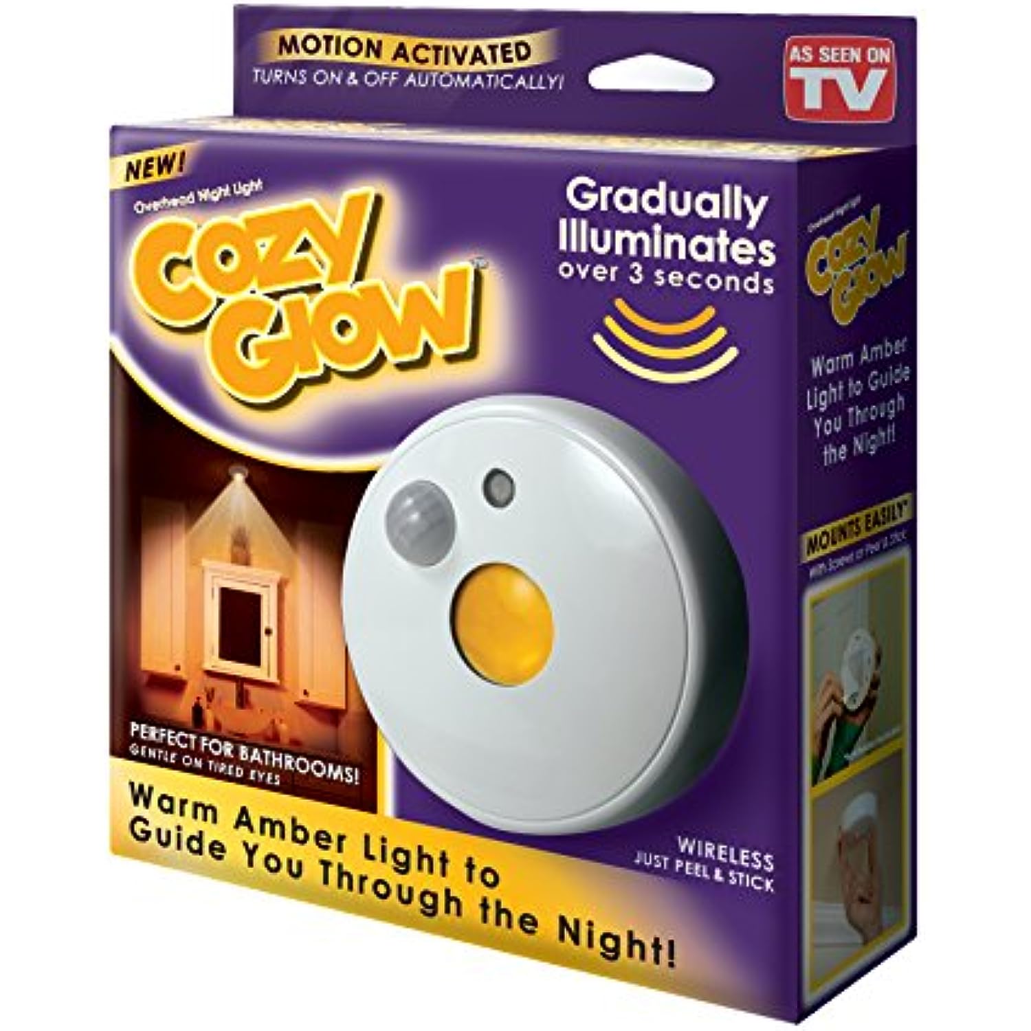 Cozy Glow Overhead Amber Night Light, Wireless, Battery-Powered, Motion-Sensing LED Stick-Anywhere Sleep Friendly Nightlight, 30 Lumens, White