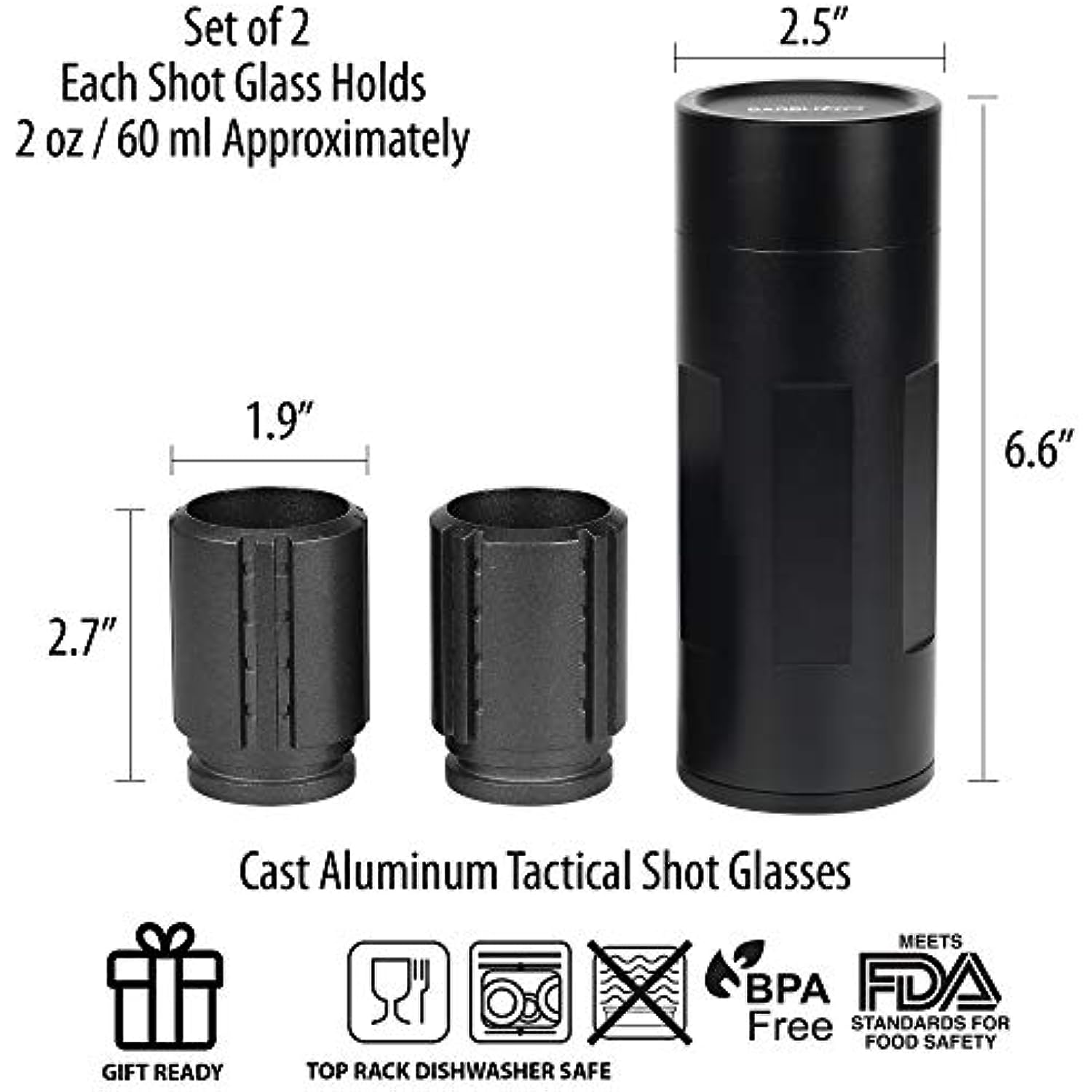 Barbuzzo Tactical Shot Glass - Set of 2 Metal Shotglasses