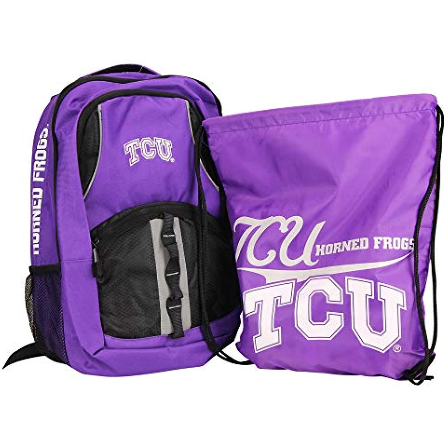 NCAA Padded Utility Laptop Backpack and Cinch Bag Set, Bookbag & Back Sack Combo (TCU Horned Frogs)