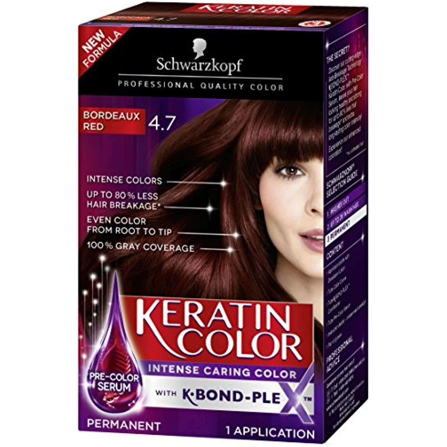 Schwarzkopf Keratin Color Anti-Age Hair Color Cream, 4.7 Bordeaux Red (Packaging May Vary)
