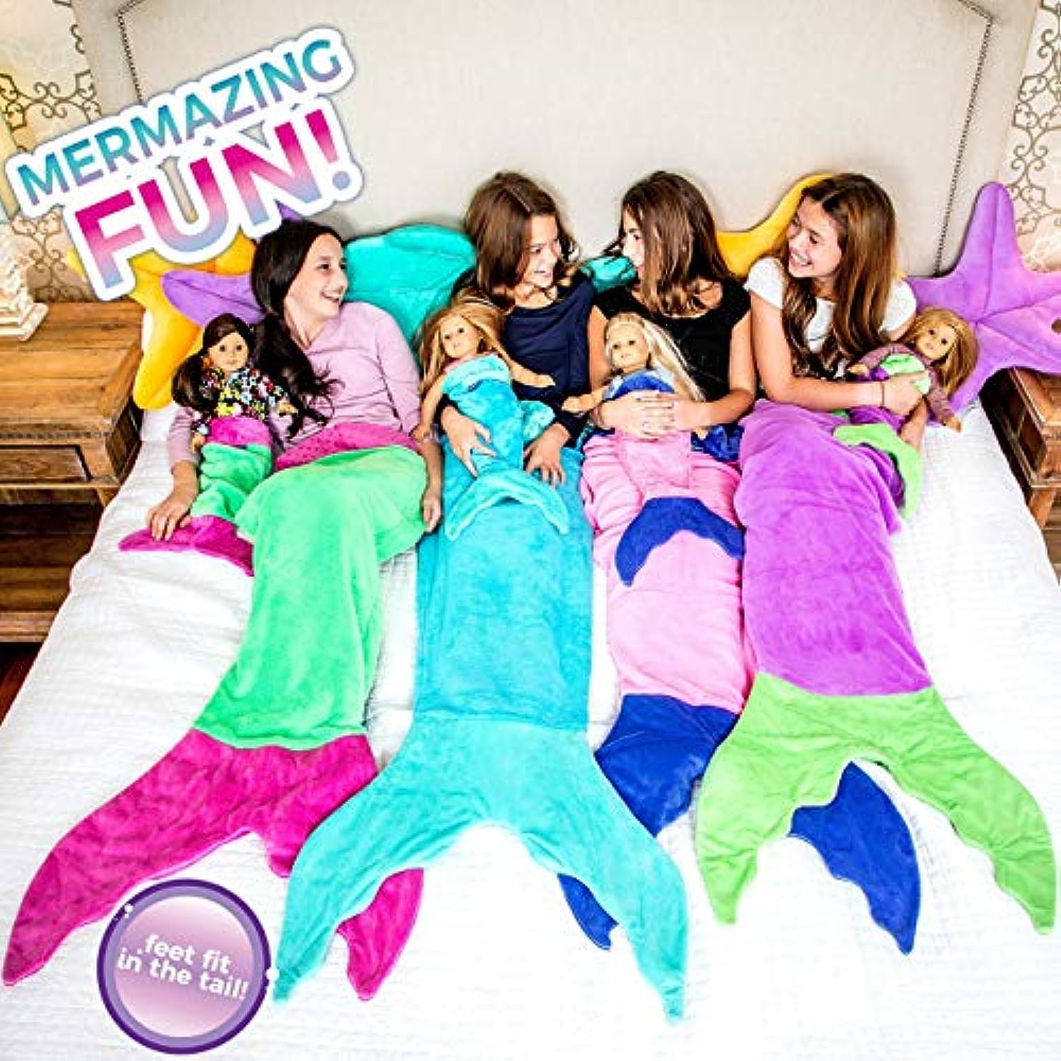 Blankie Tails The Original Mermaid Tail Blanket (Youth Size), Green/Pink