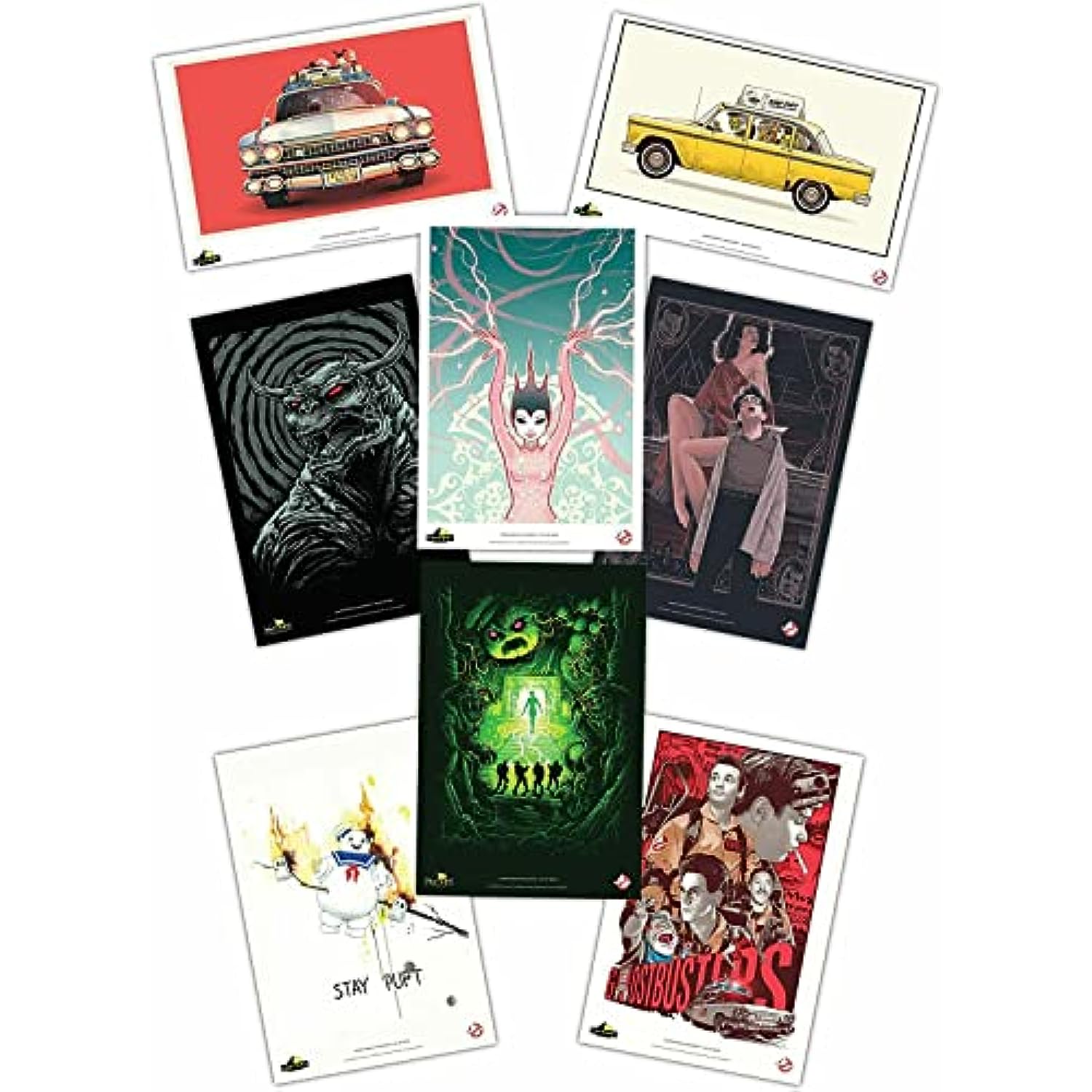 Ghostbusters Fright Feature Slimer Ghost Figure and 8 Piece Lithograph Art Print Set Bundle for Movie Fans and Collectors