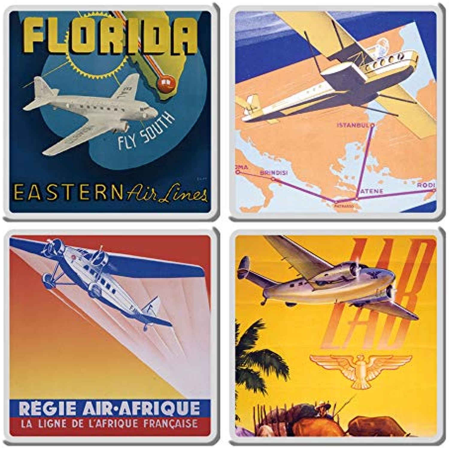 Vandor Smithsonian Vintage Travel Poster 4 Piece Ceramic Coaster Set, 3.75 x 3.75 x 0.25 Inches, Multicolored