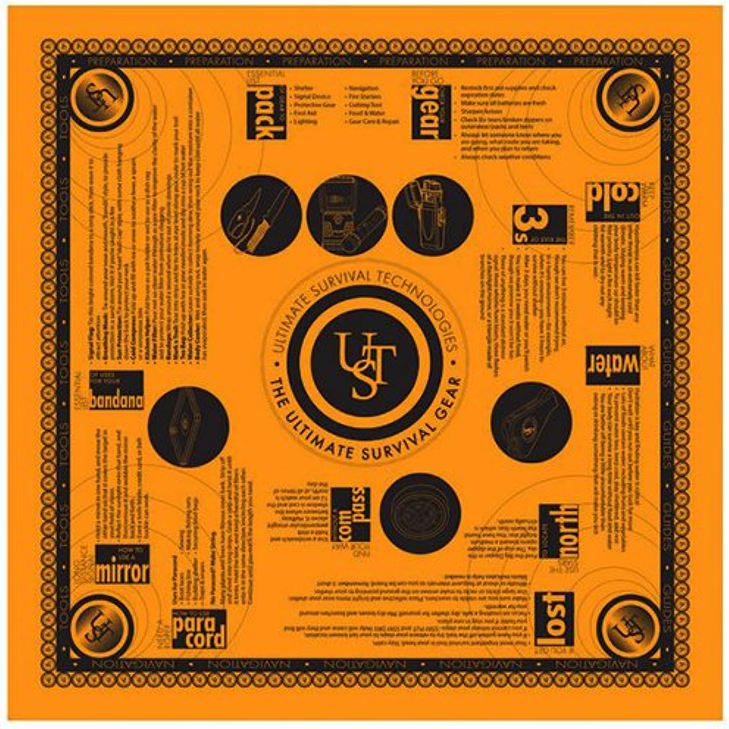 UST Survival Bandana with Heavy Duty Construction, Easy to Read Tips and High Vis Orange for Backpacking, Camping, Hiking, Emergency and Outdoor Survival