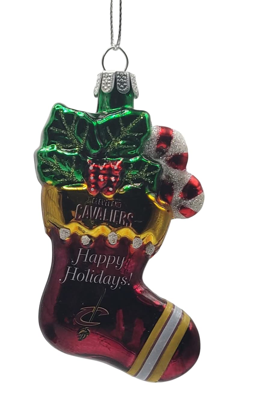 Officially Licensed NBA Molded Glass Glitter Stocking Hanging Ornament (Cleveland Cavaliers)