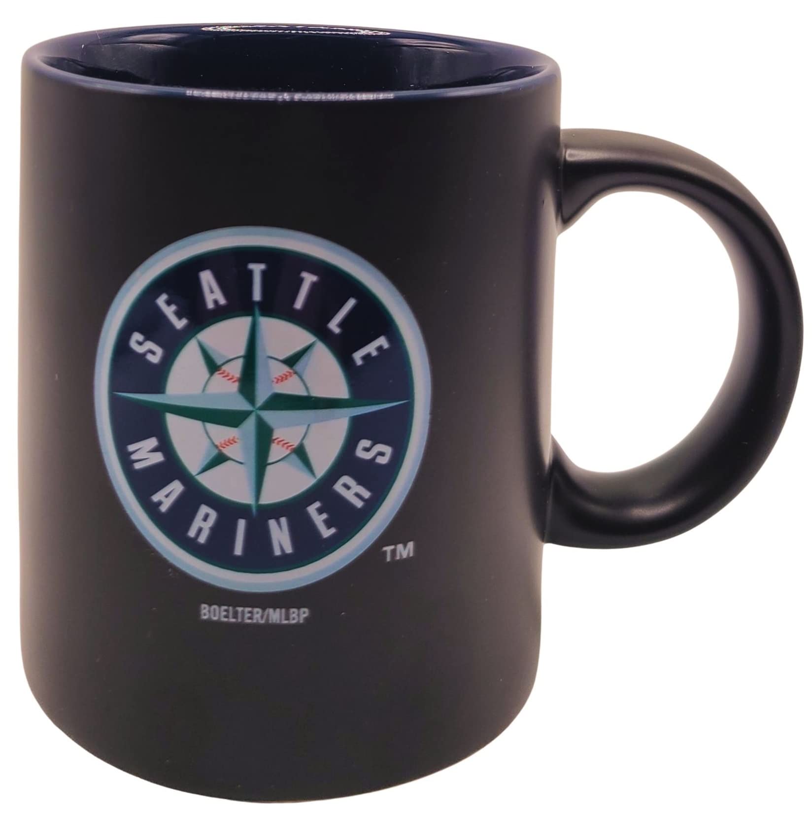 Boelter Brands Two Toned Matte Black Coffee Mug, MLB Team Logo with Inner Team Color (Seattle Mariners)