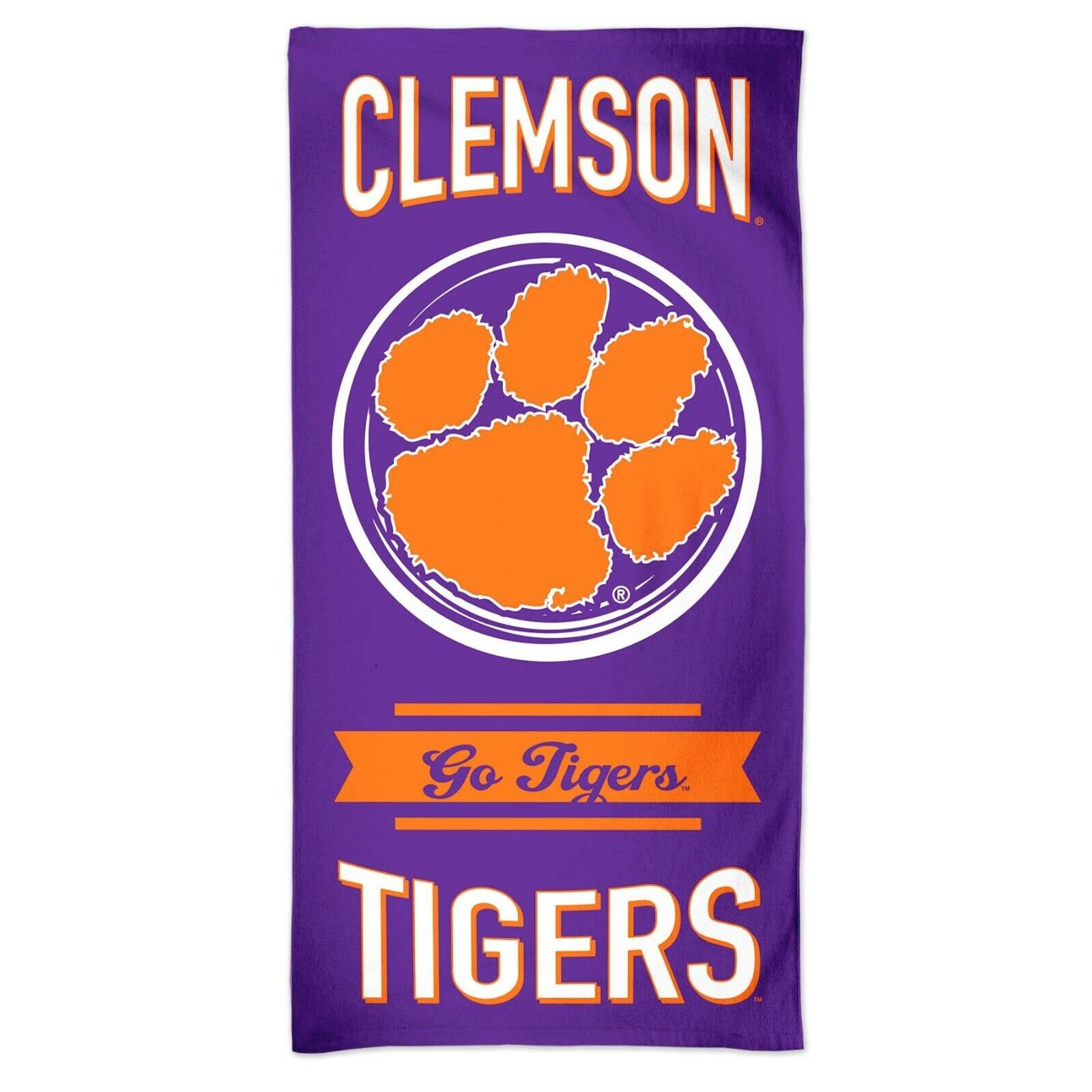 WinCraft Licensed NCAA 100% Cotton Prime Pride Go Tigers! Beach Towel 60" x 30" (Clemson Tigers)