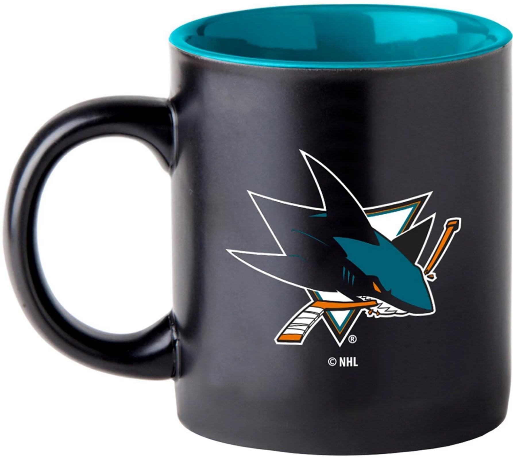 Boelter Brands Two Toned Matte Black Coffee Mug, NHL Team Logo with Inner Team Color (San Jose Sharks)