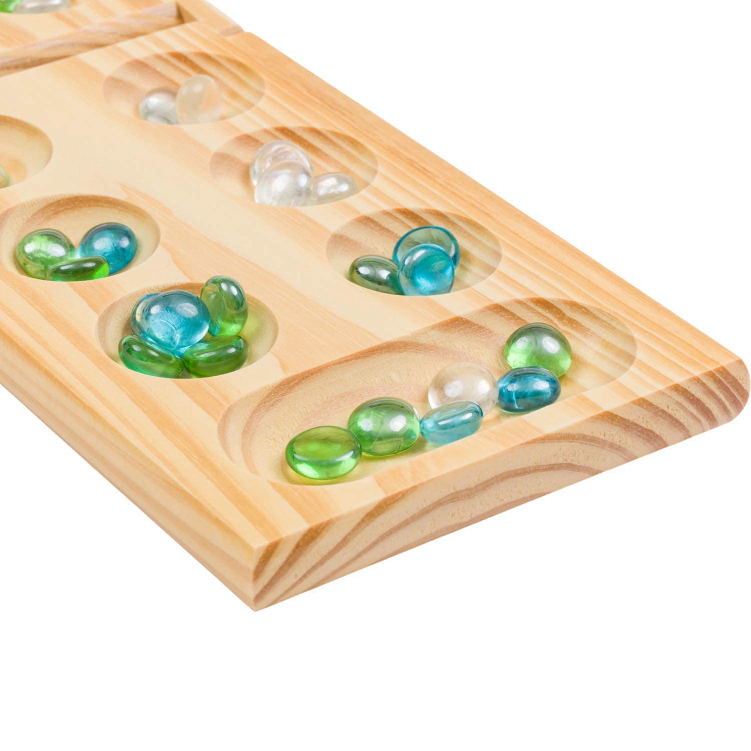 Regal Games - Wooden Mancala Board Game Set - Portable Foldable Wooden Board, 48 Glass Mancala Stones, and Mancala Instructions - for Large Groups, Parties, Travel, Family Events, Adults, and Kids