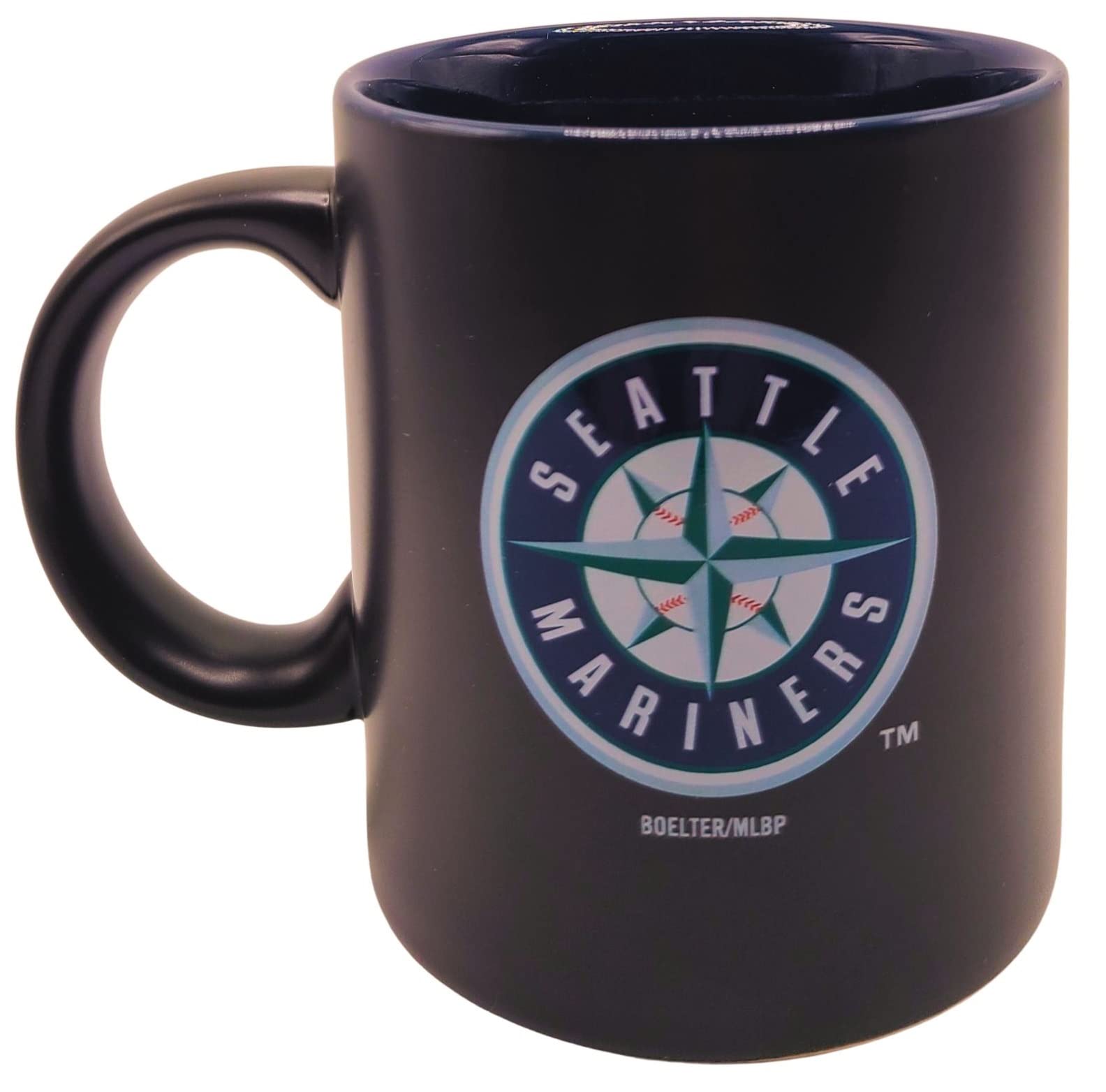 Boelter Brands Two Toned Matte Black Coffee Mug, MLB Team Logo with Inner Team Color (Seattle Mariners)