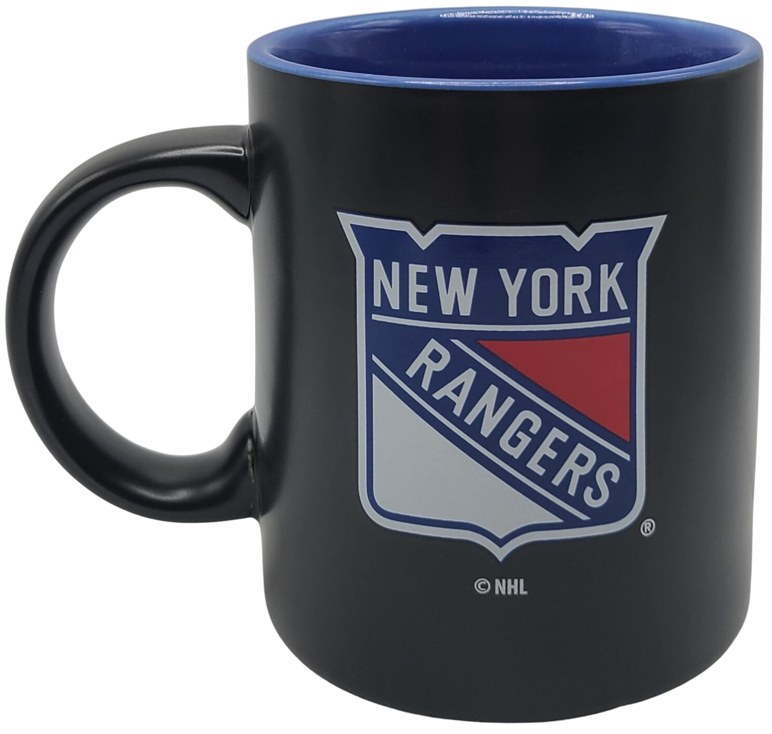 Boelter Brands Two Toned Matte Black Coffee Mug, NHL Team Logo with Inner Team Color (New York Rangers)