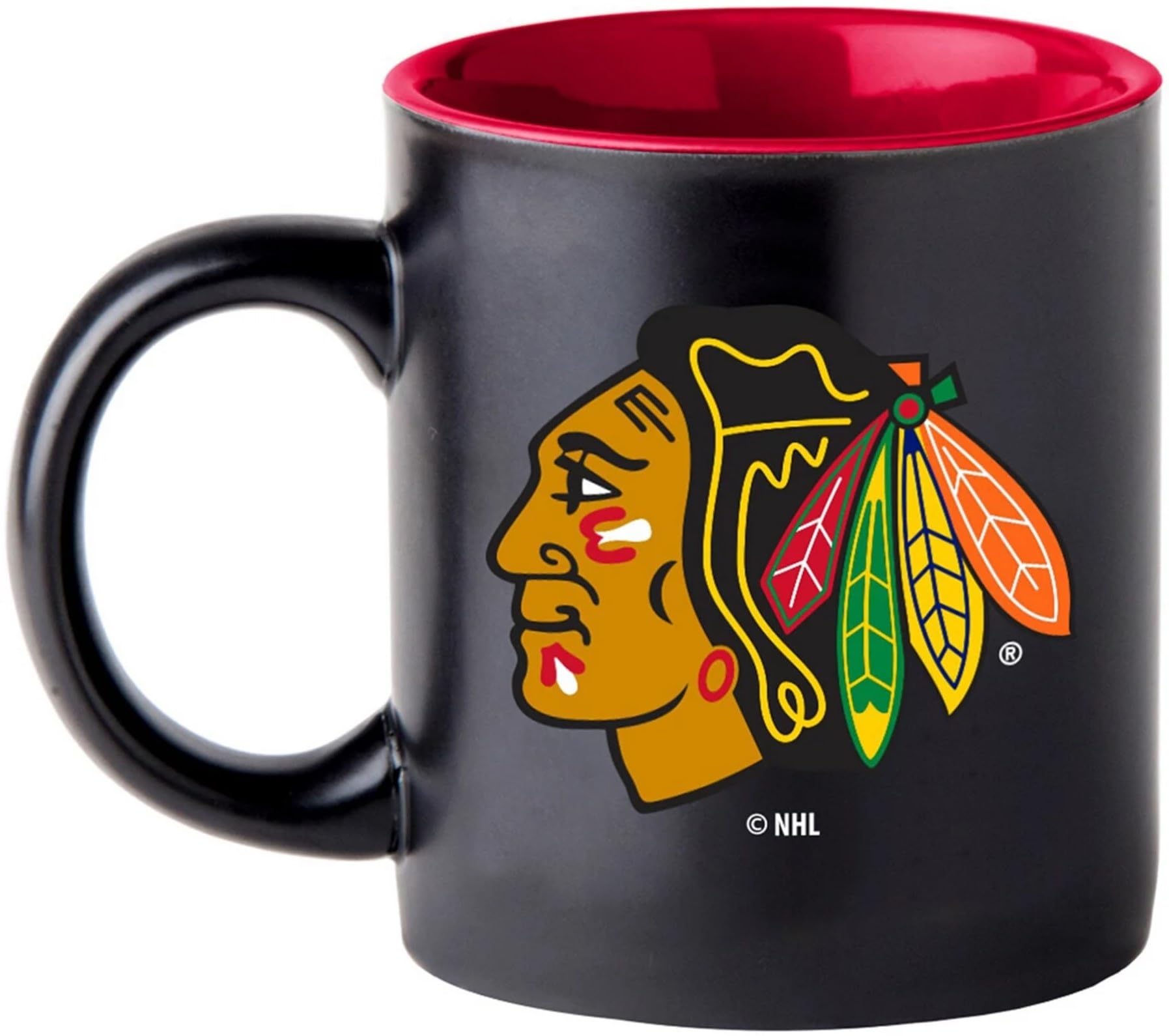 Boelter Brands Two Toned Matte Black Coffee Mug, NHL Team Logo with Inner Team Color (Chicago Blackhawks)