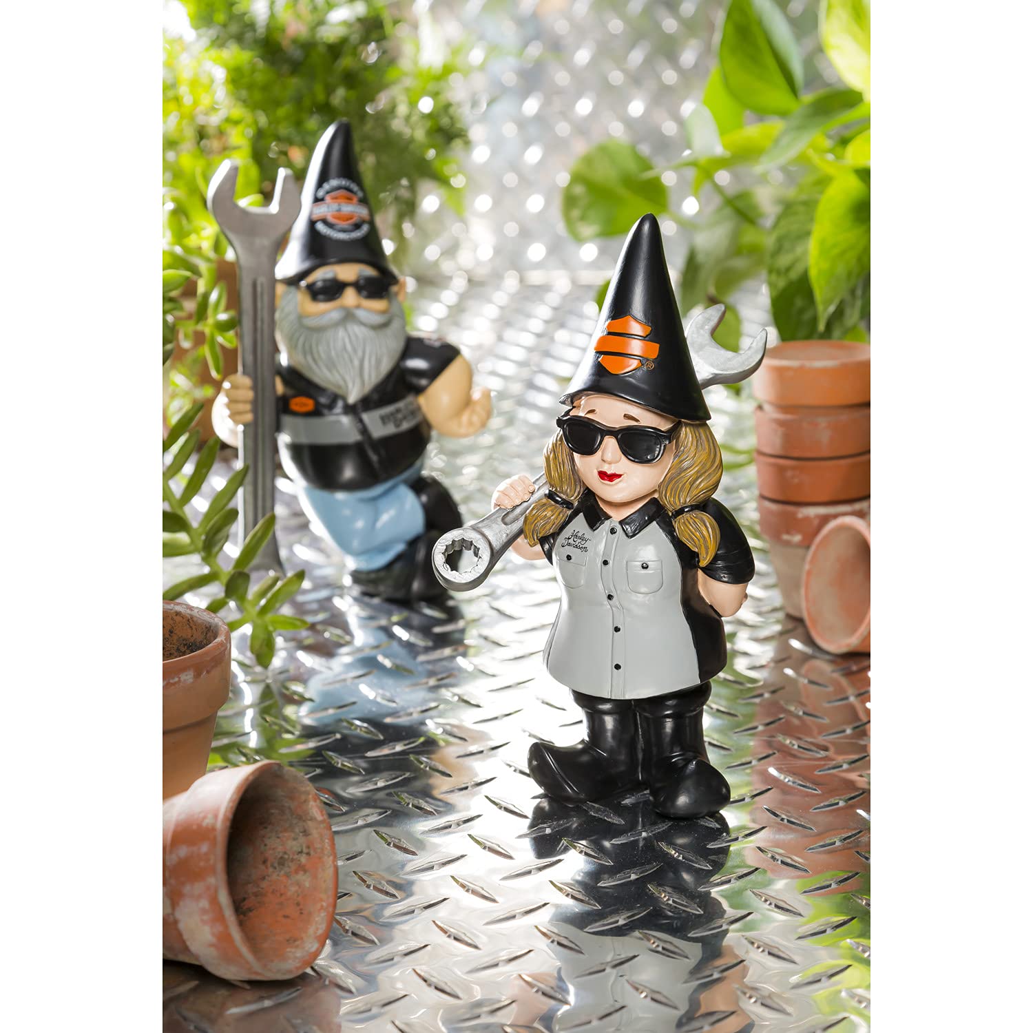 Harley-Davidson Mechanic Lady Polystone, 8.5 x 5 in. 544902E Garden Gnome, Black