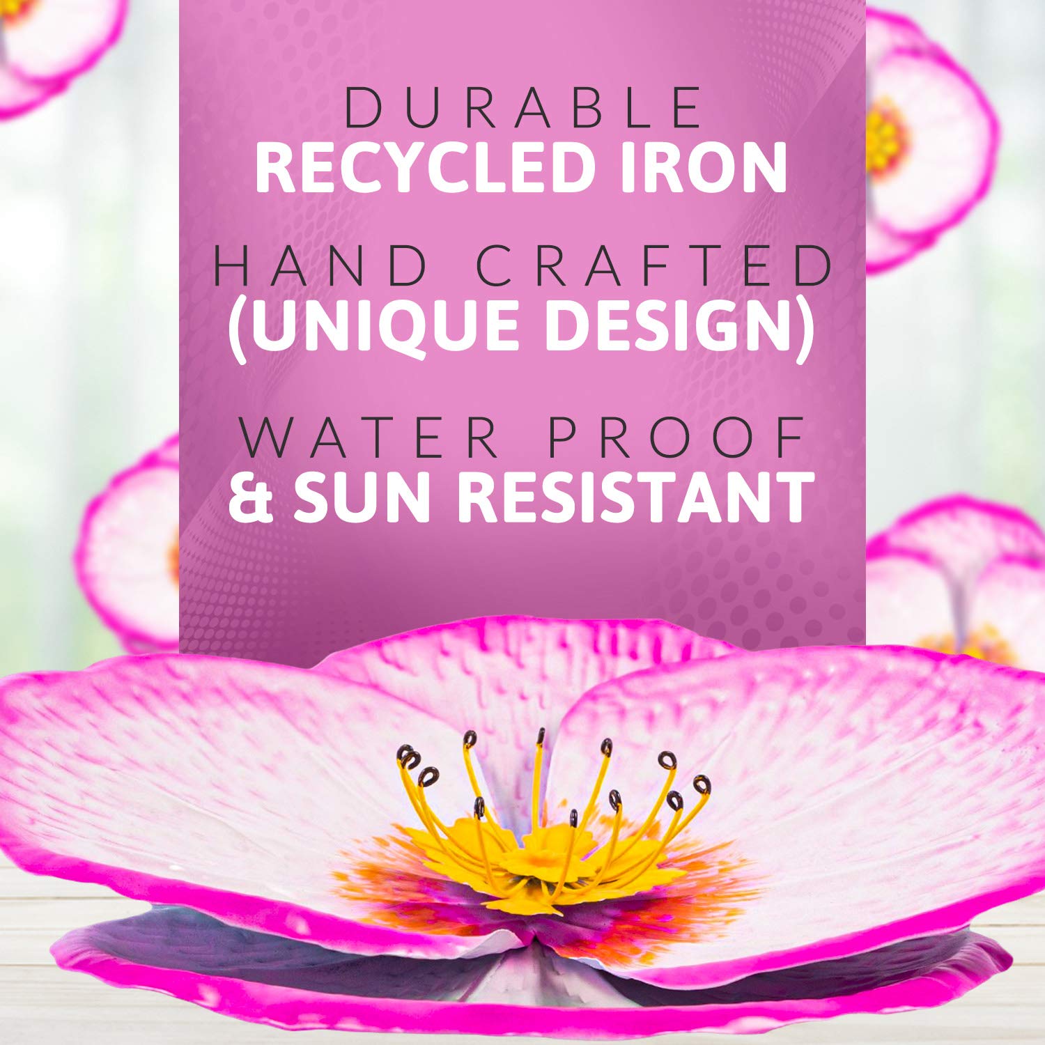 Pink Metal Flower Wall Decor | Outdoor Metal Wall Art for Home/Garden/Office | Outdoor Fall Decoration | 3D Floral Fence Decor Indoor Living Room Wall Decoration