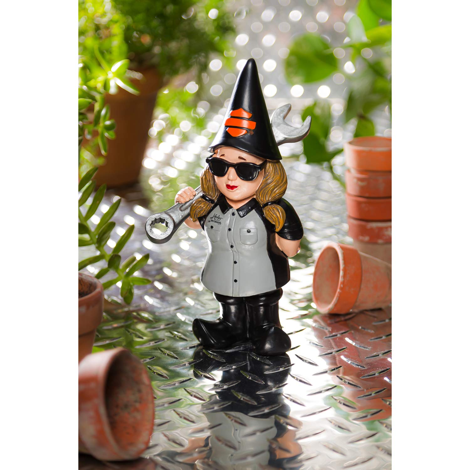 Harley-Davidson Mechanic Lady Polystone, 8.5 x 5 in. 544902E Garden Gnome, Black