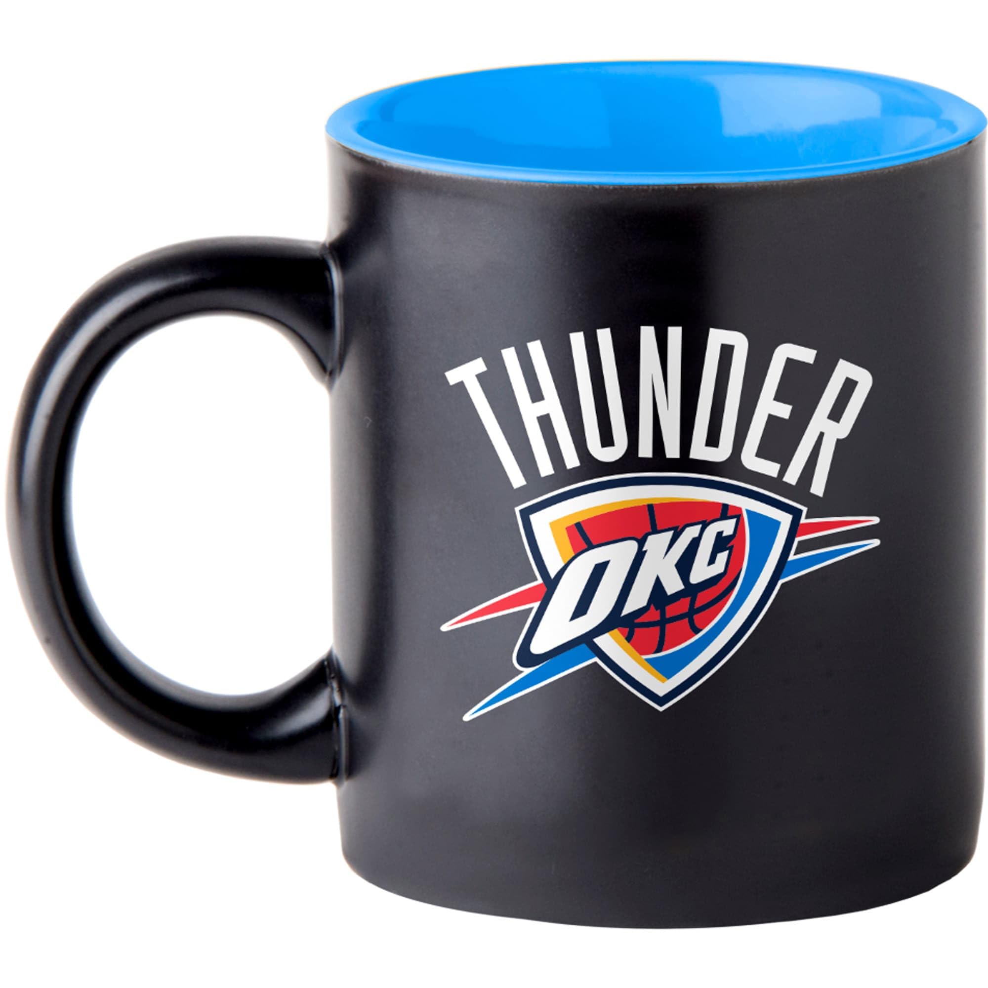 Boelter Brands Two Toned Matte Black Coffee Mug, NBA Team Logo with Inner Team Color (Oklahoma City Thunder)