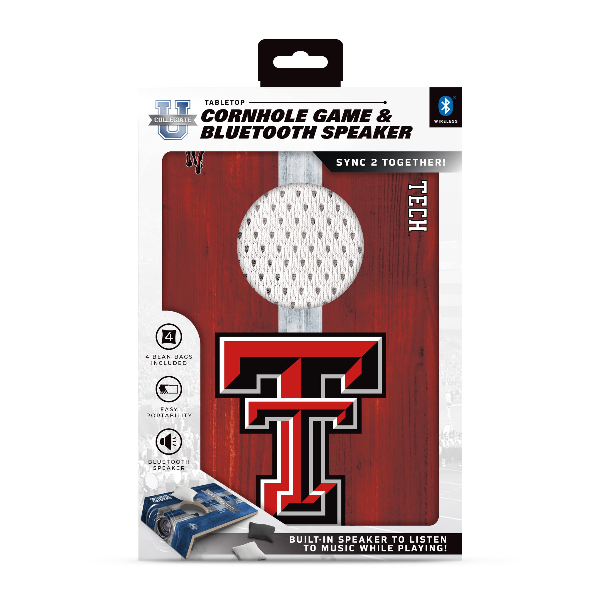SOAR NCAA Tabletop Cornhole Game and Bluetooth Speaker, Texas Tech Red Raiders