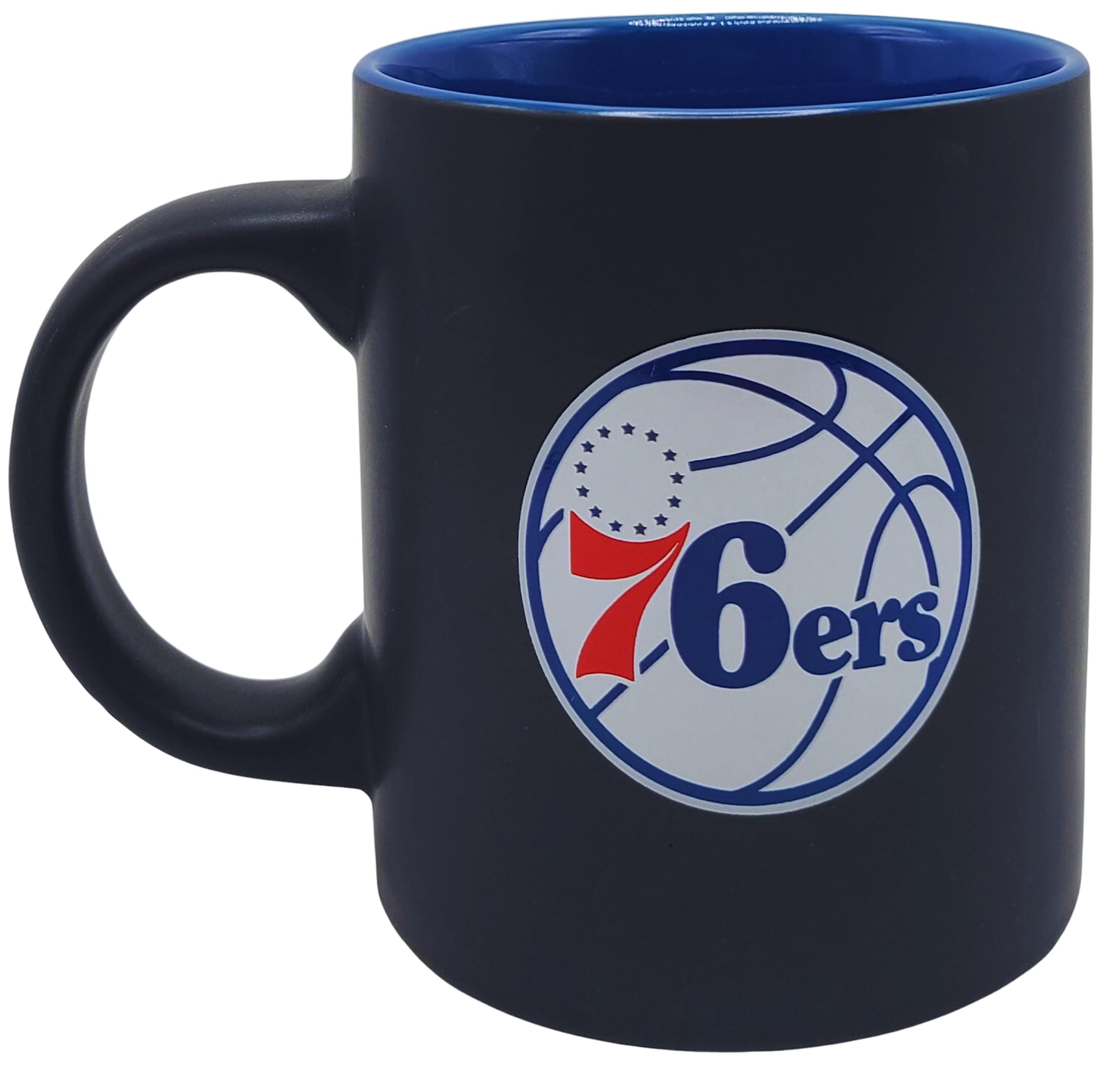 Boelter Brands Two Toned Matte Black Coffee Mug, NBA Team Logo with Inner Team Color (Philadelphia 76ers)