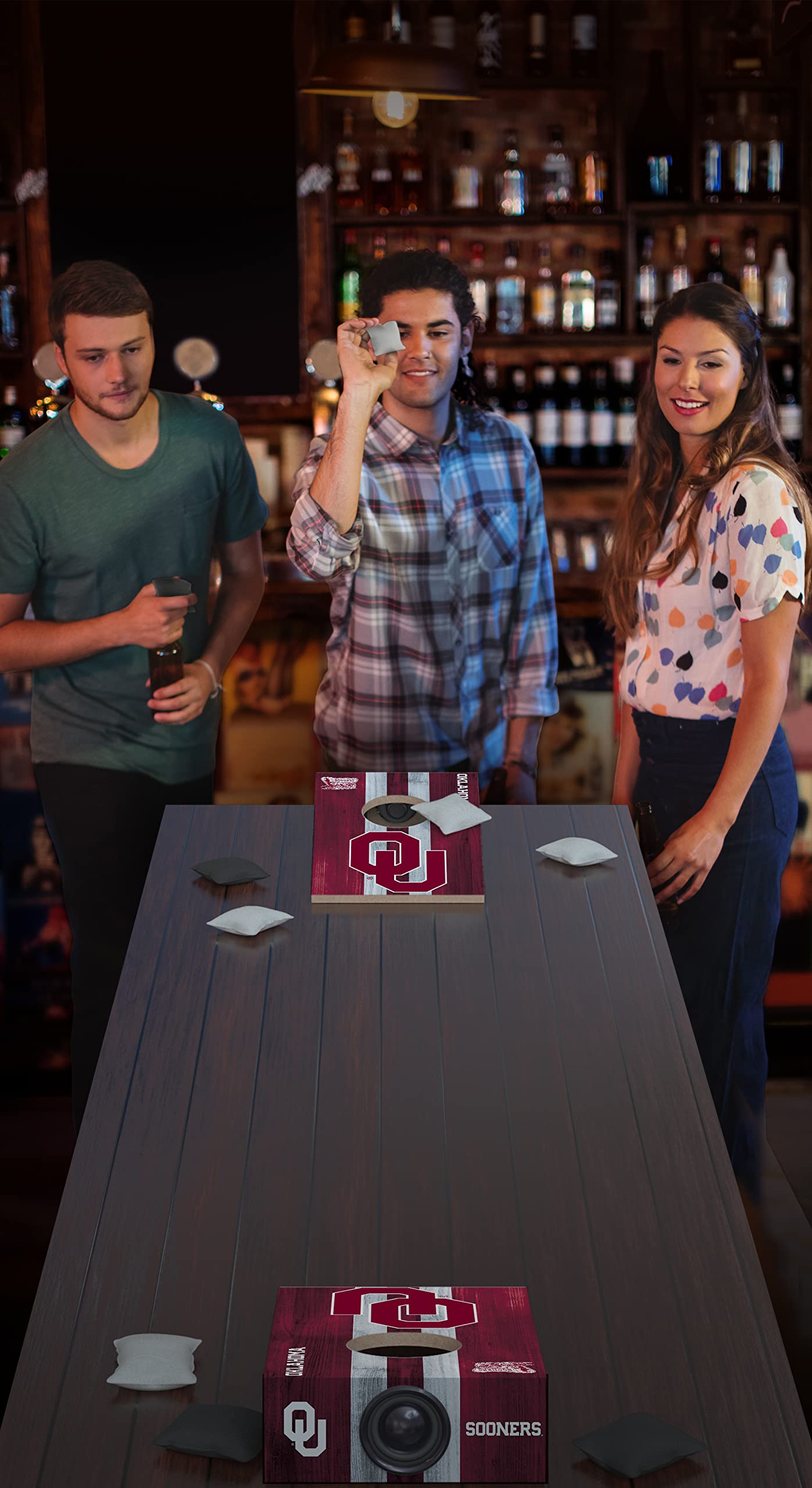 SOAR NCAA Tabletop Cornhole Game and Bluetooth Speaker, Oklahoma Sooners