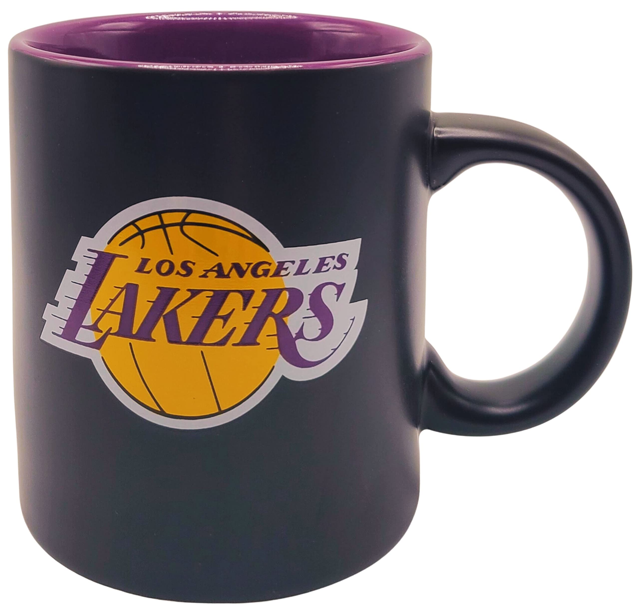 Boelter Brands Two Toned Matte Black Coffee Mug, NBA Team Logo with Inner Team Color (Los Angeles Lakers)