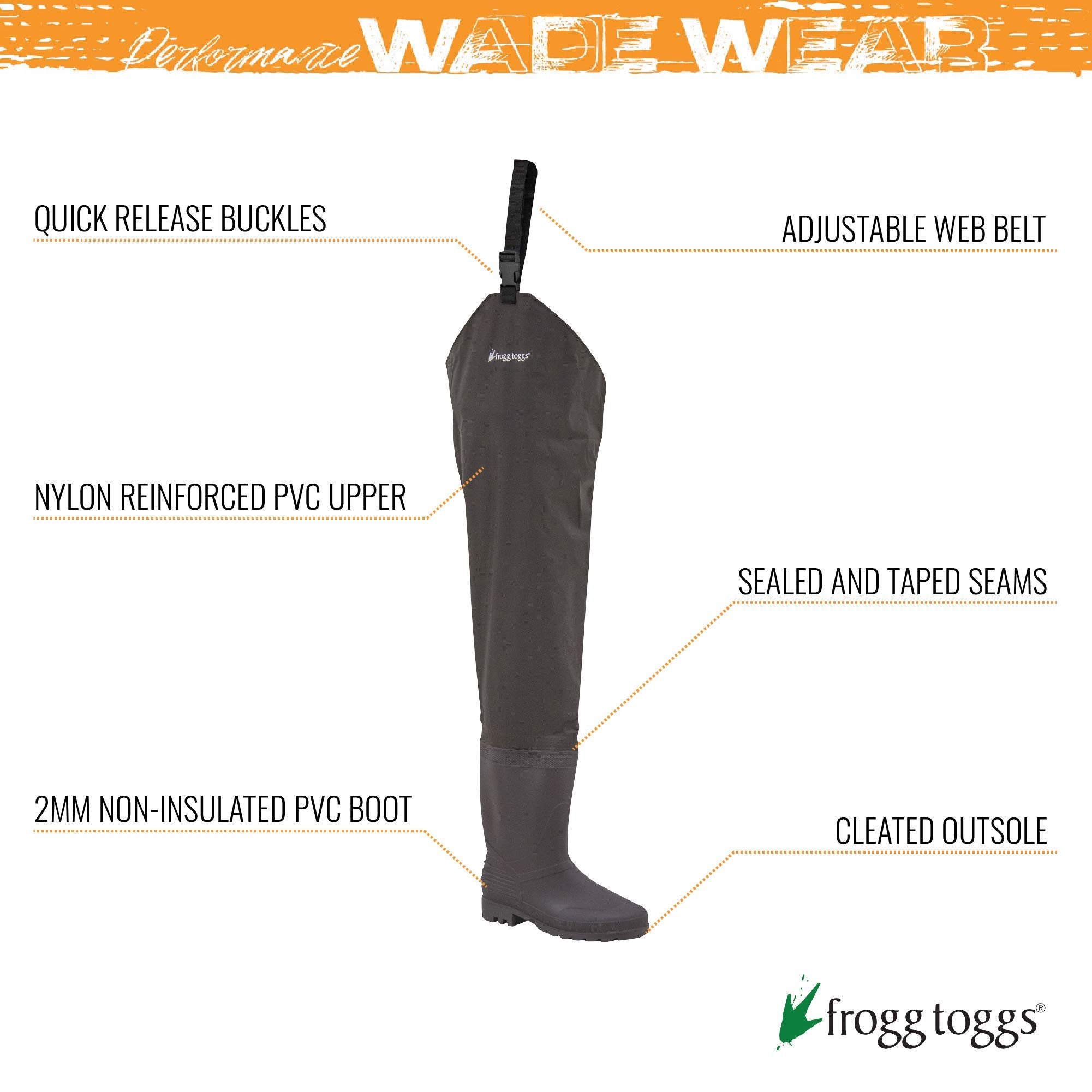 FROGG TOGGS Men's Rana II PVC Bootfoot Hip Wader, Cleated, 7