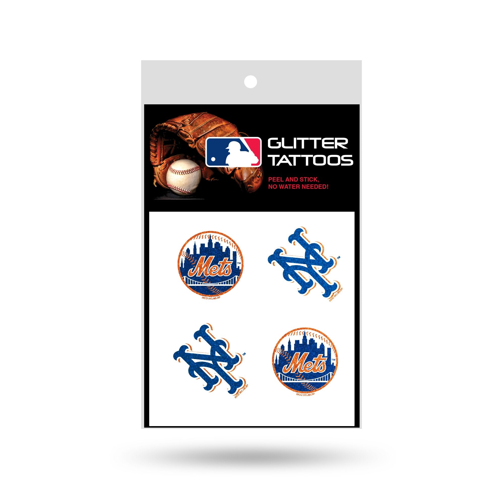 MLB New York Mets Glitter Tattoo, set of 4