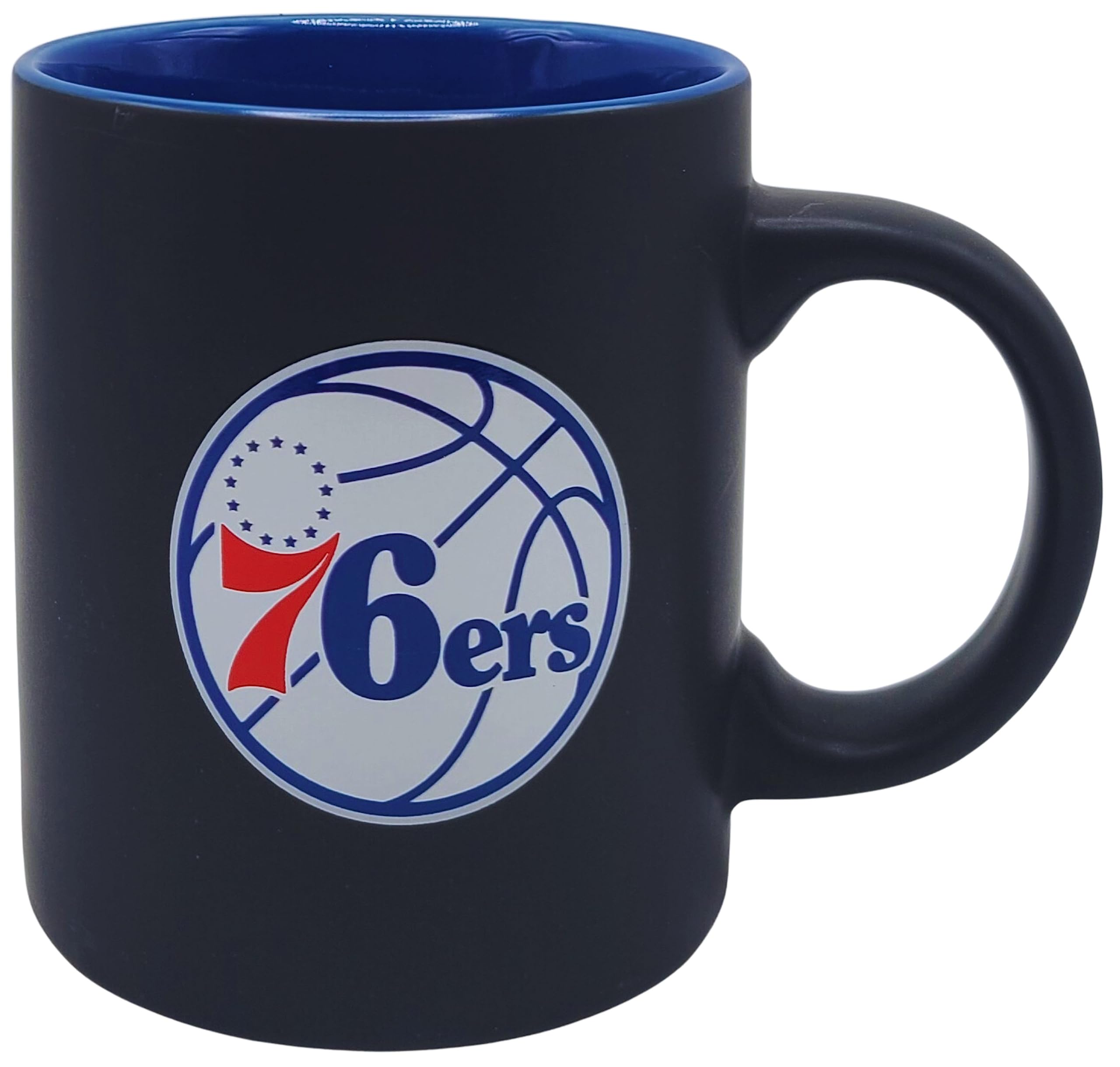 Boelter Brands Two Toned Matte Black Coffee Mug, NBA Team Logo with Inner Team Color (Philadelphia 76ers)