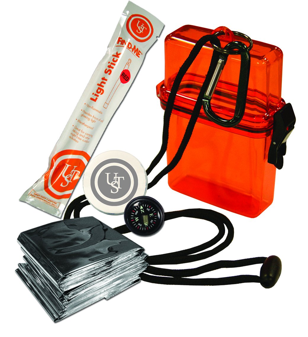 UST Watertight Survival Kit 1.0 with Durable, Lightweight Construction, Survival Blanket and Emergency Tools while Camping, Hiking and Outdoor Survival , Orange