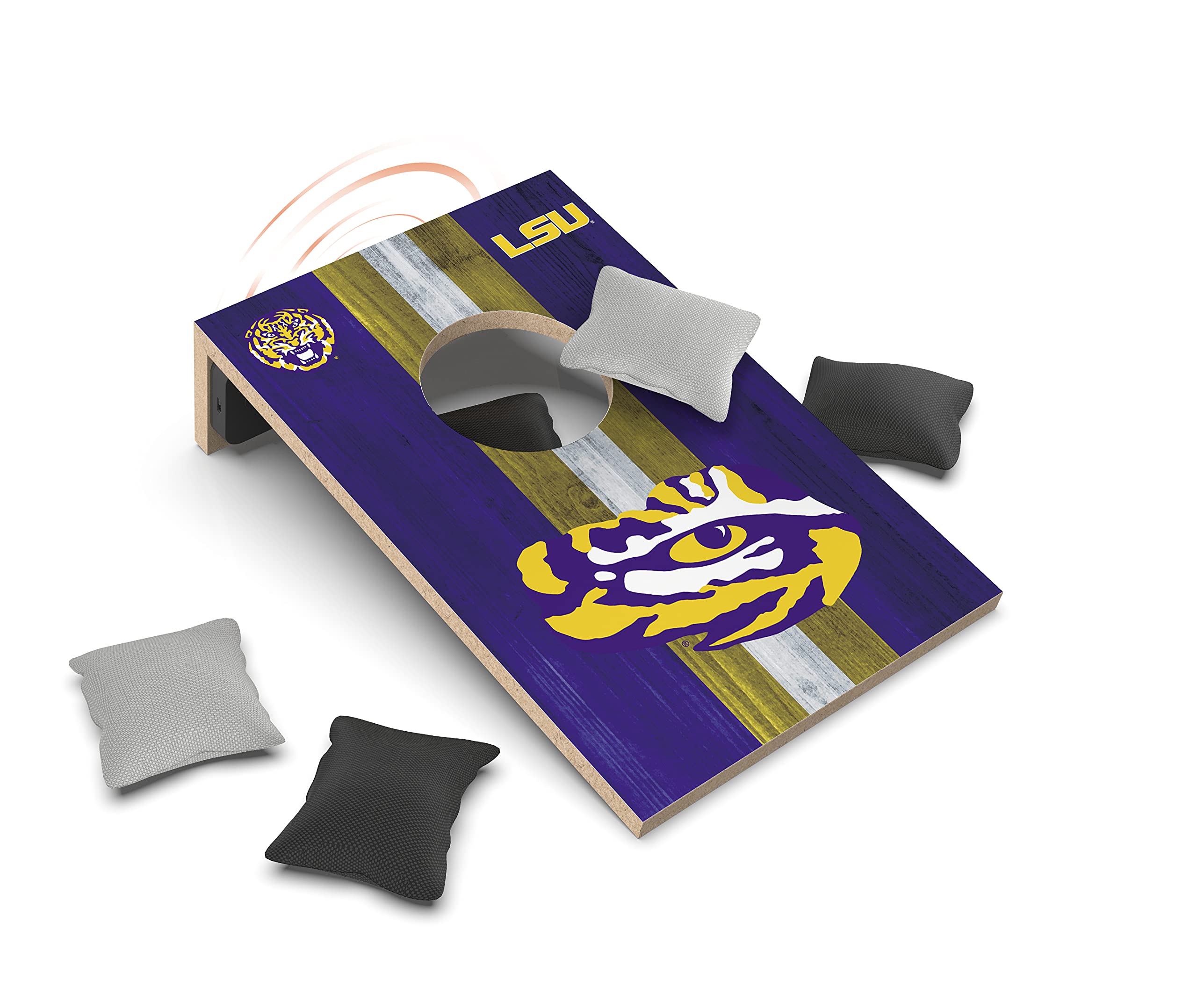 SOAR NCAA Tabletop Cornhole Game and Bluetooth Speaker, LSU Tigers