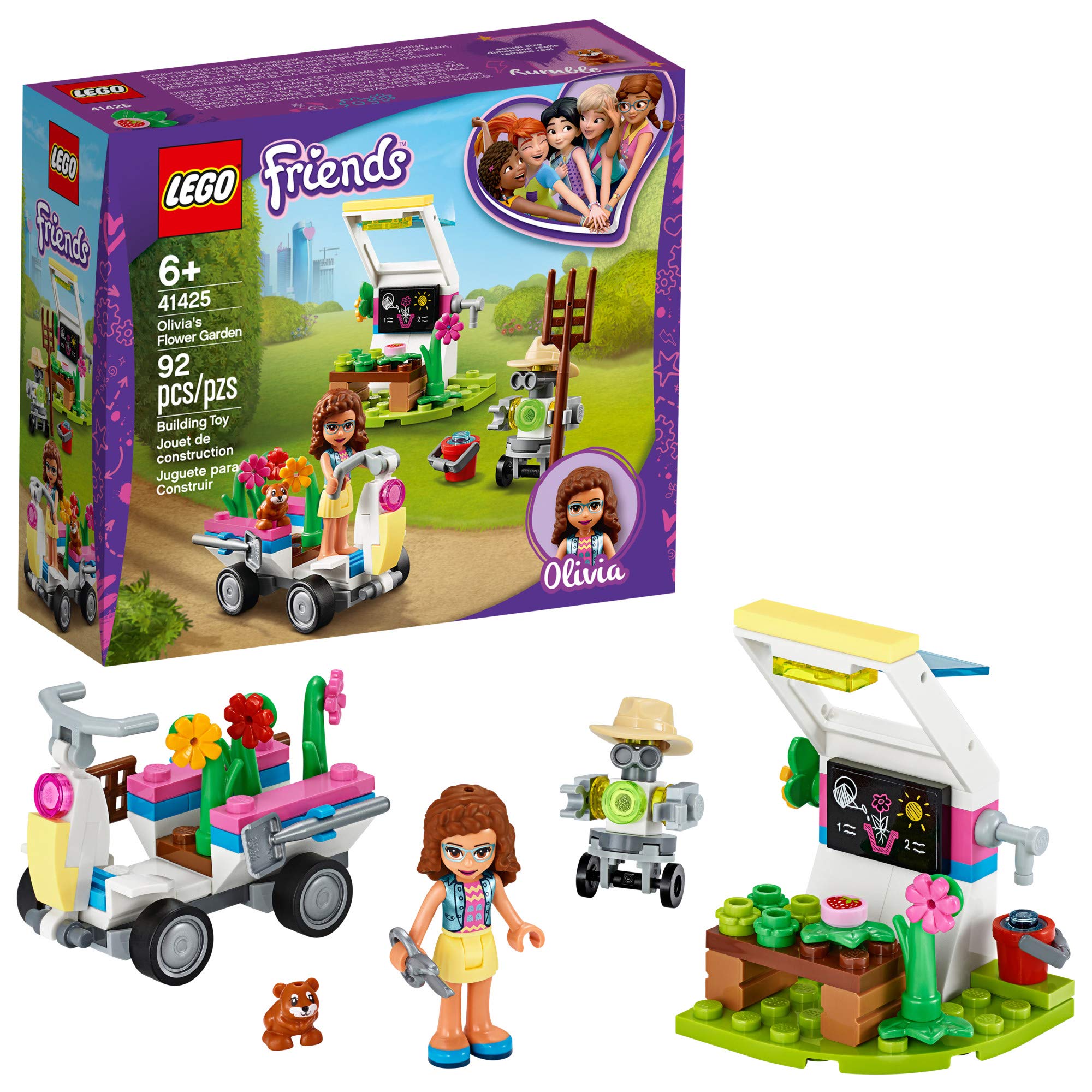 LEGO Friends Olivia�s Flower Garden 41425 Building Toy for Kids; This Play Garden Comes with 2 Buildable Figures, Friends Olivia and Zobo, for Hours of Creative Play (92 Pieces)