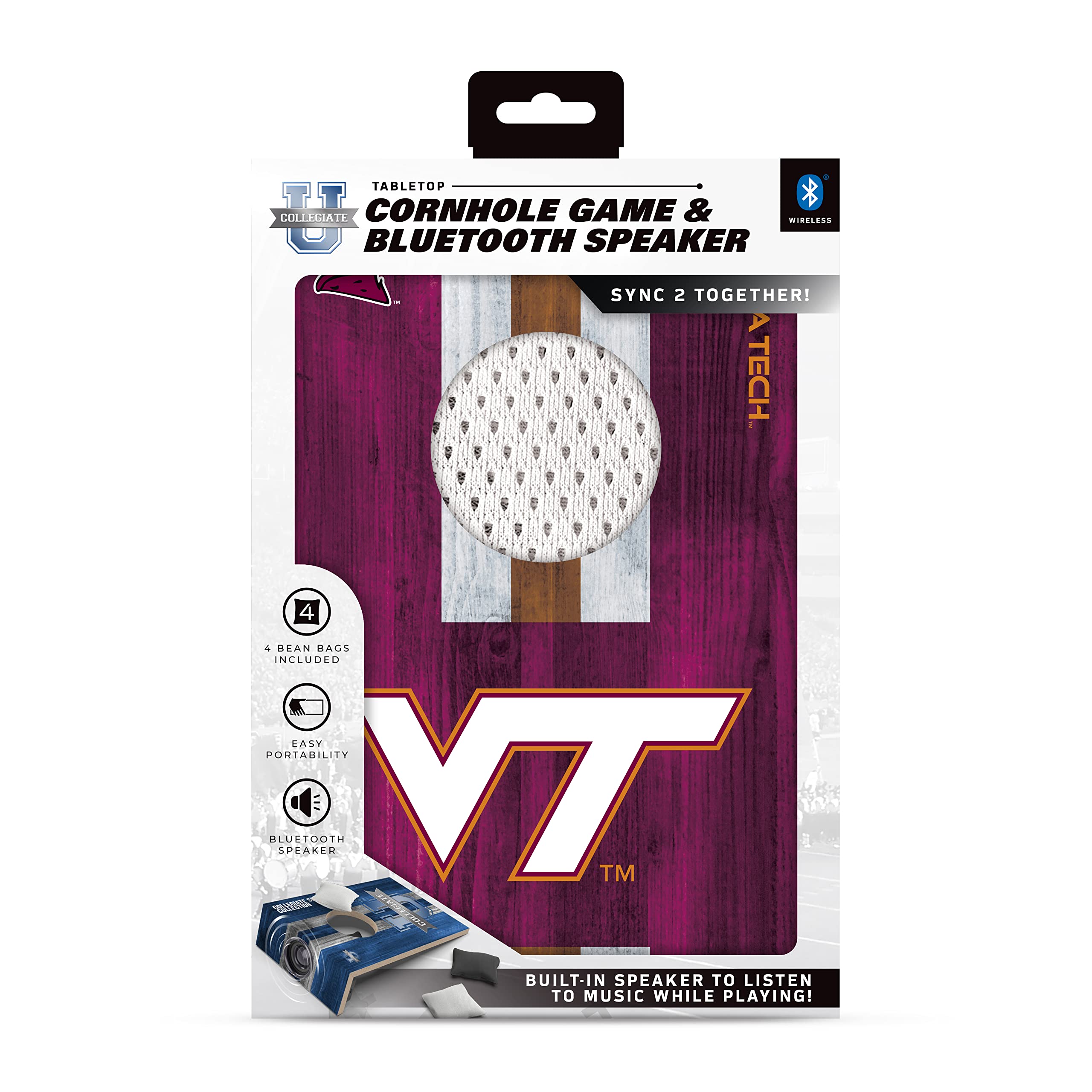 SOAR NCAA Tabletop Cornhole Game and Bluetooth Speaker, Virginia Tech Hokies