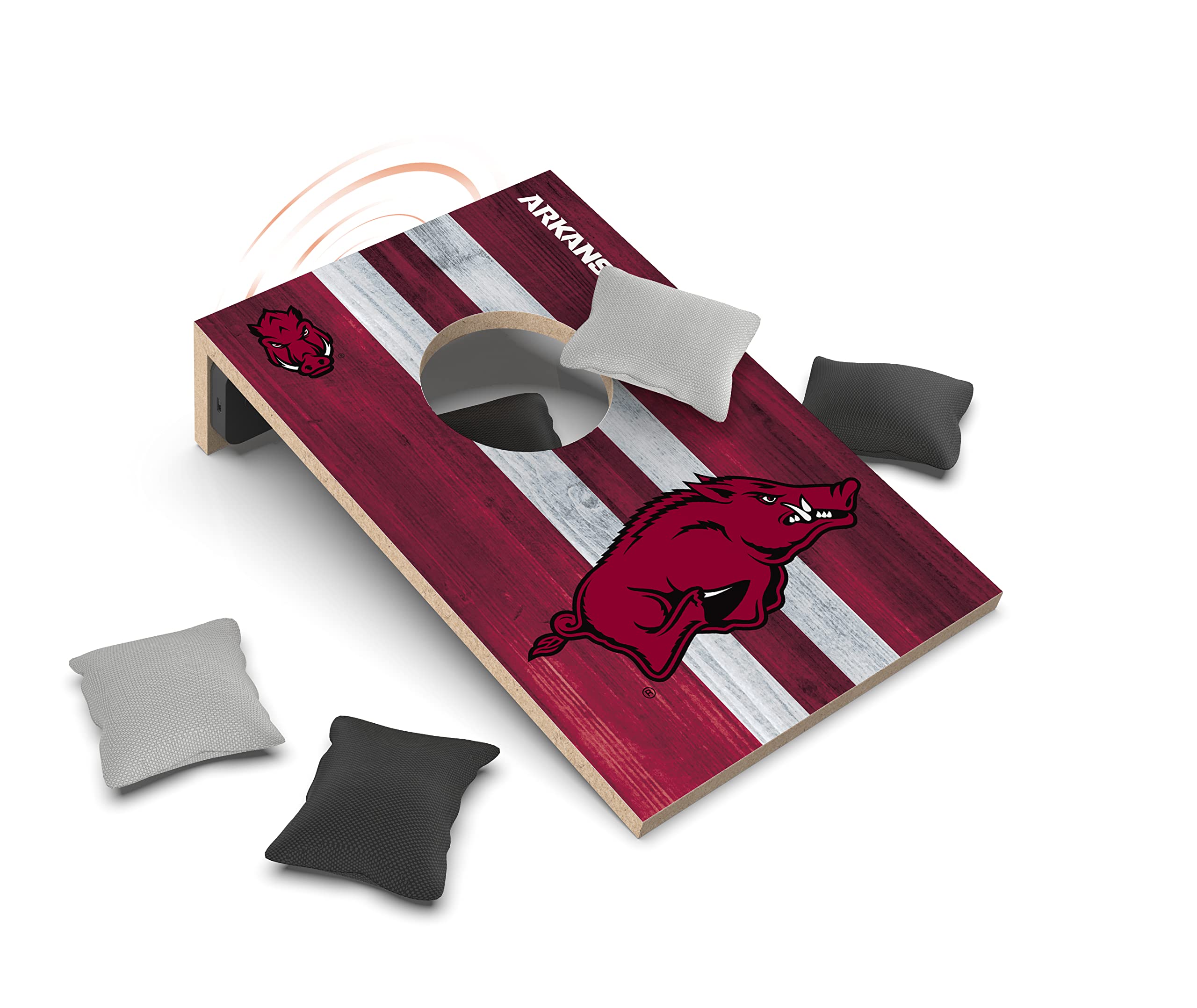 SOAR NCAA Tabletop Cornhole Game and Bluetooth Speaker, Arkansas Razorbacks