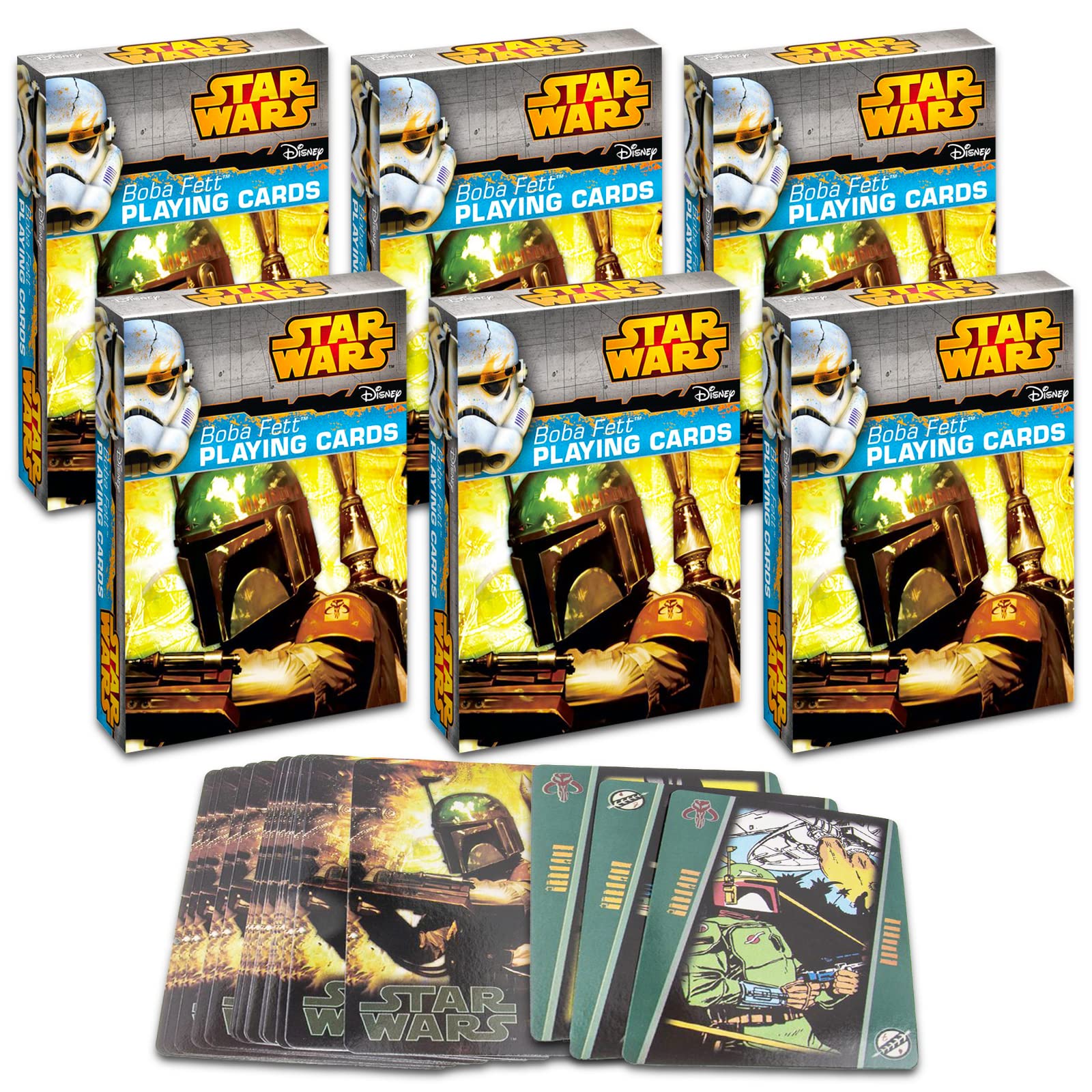 Classic Disney Star Wars Playing Cards Party Favors Set - Bundle with 6 Decks Featuring Boba Fett, Stormtroopers, and More (Playing Card Deck for Kids, Adults, Men, Women)