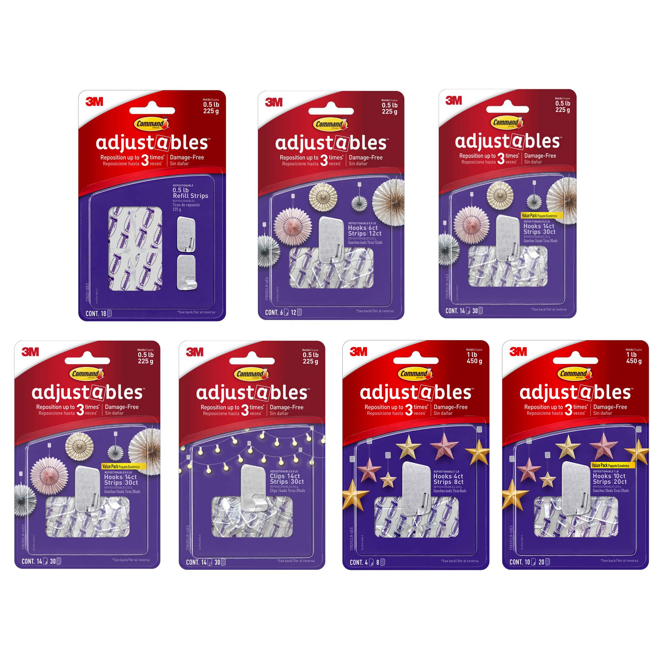 3M Scotch CMD-ADJ Command Adjustables Hooks & Clips: Adjustable Hooks / 10-Pack (Clear) / 10-Pack