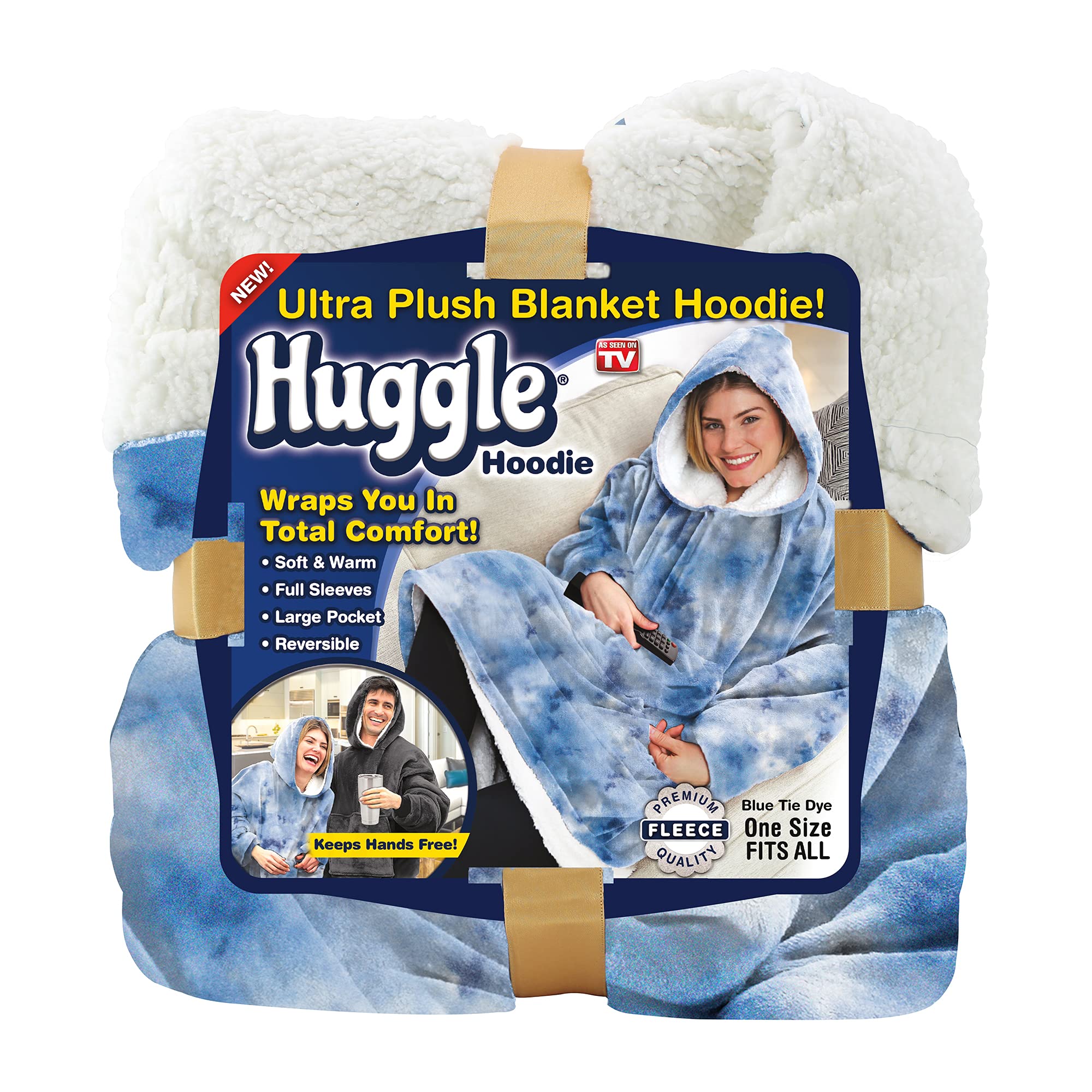 Ontel Huggle Hoodie Ultra Plush Blanket, Blue Tie-Dye