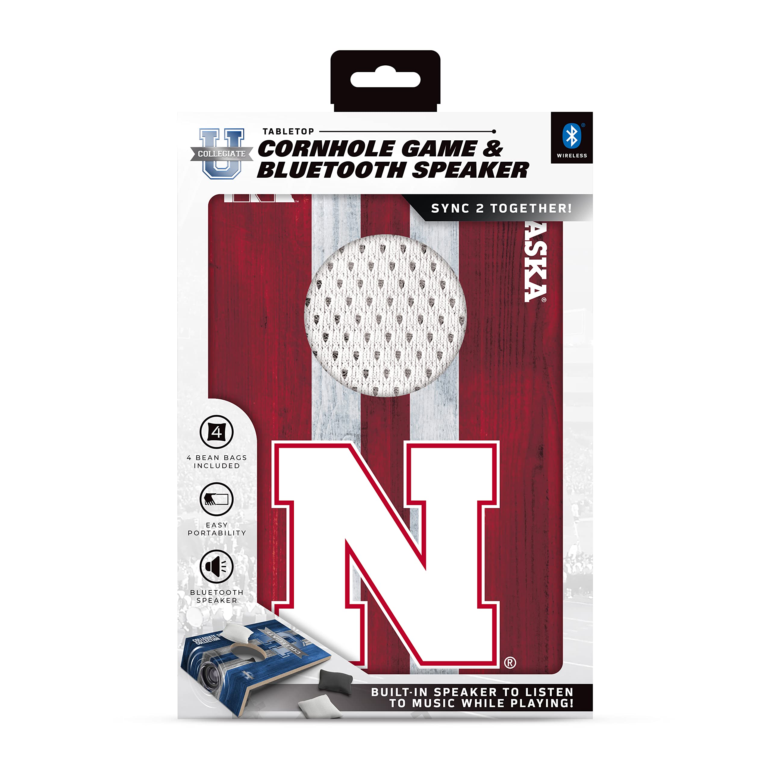 SOAR NCAA Tabletop Cornhole Game and Bluetooth Speaker, Nebraska Cornhuskers
