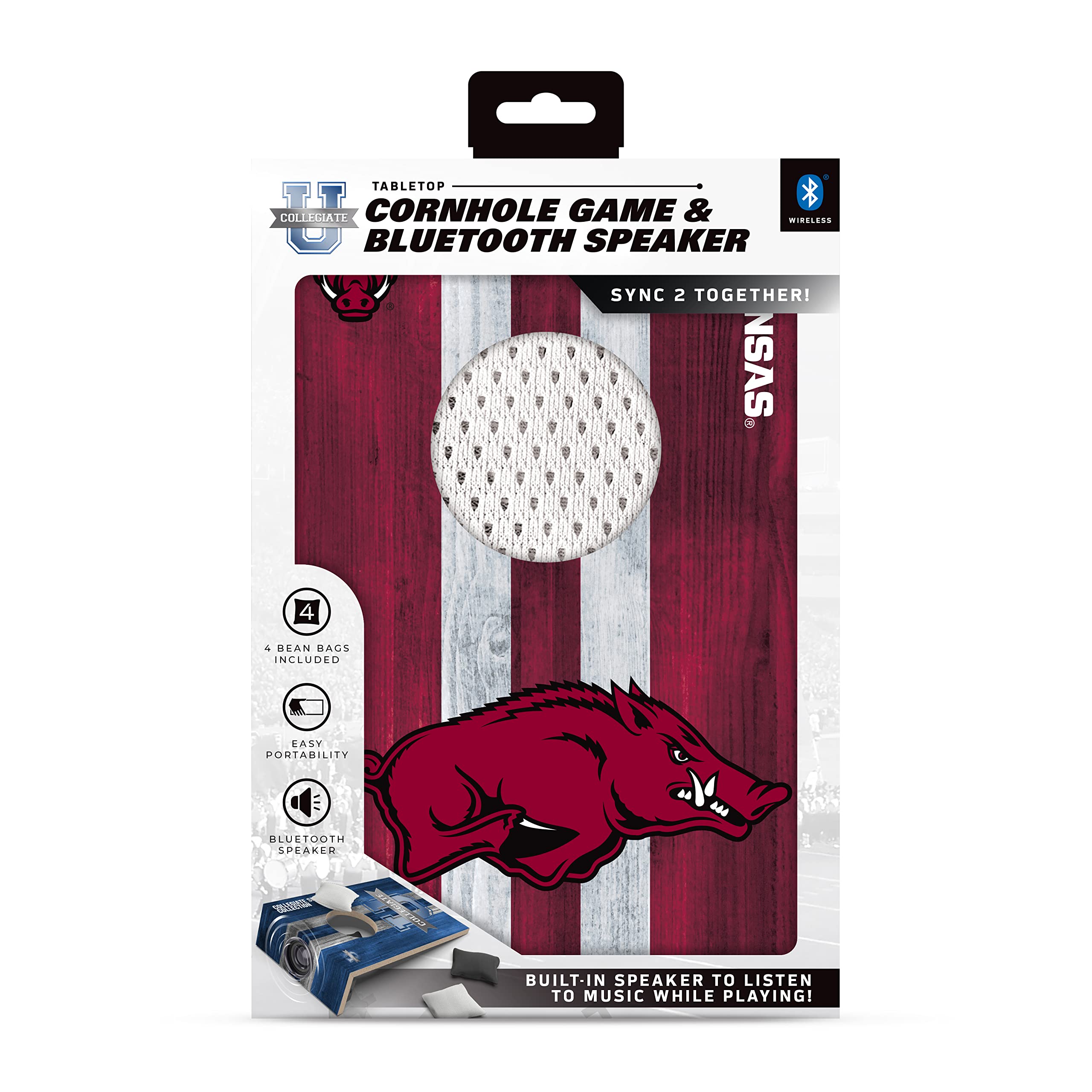 SOAR NCAA Tabletop Cornhole Game and Bluetooth Speaker, Arkansas Razorbacks